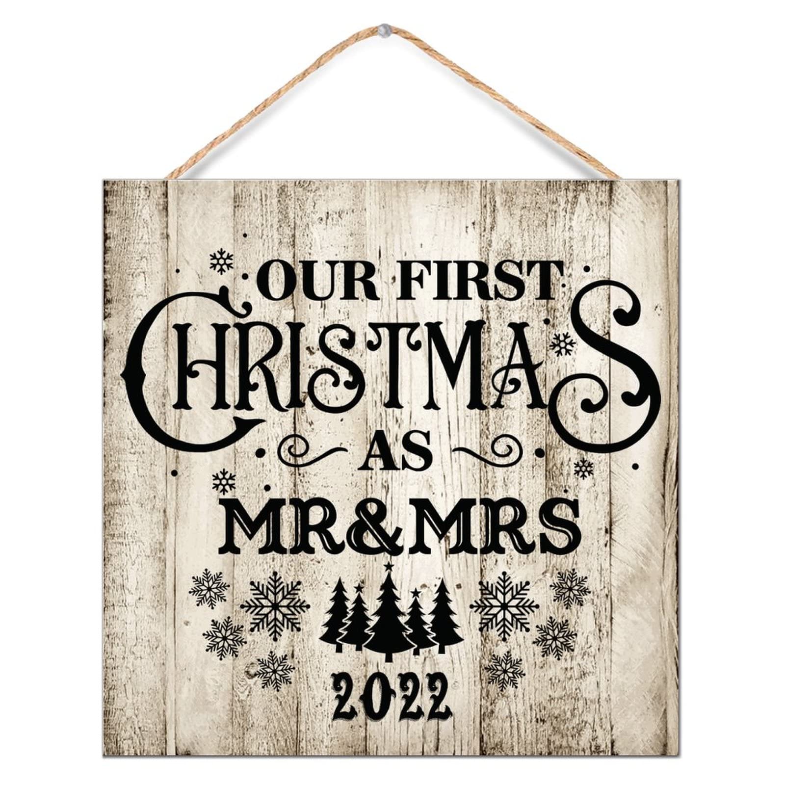 Our First Christmas As Mr & Mrs 2022 panneau bois souvenir de mariage