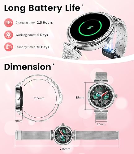 Miniatura 8 de LIGE Relojes inteligentes para mujer (respuestahacer llamadas) con diamantes, reloj inteligente AMOLED de 1.19 pulgadas con monitor de frecuencia