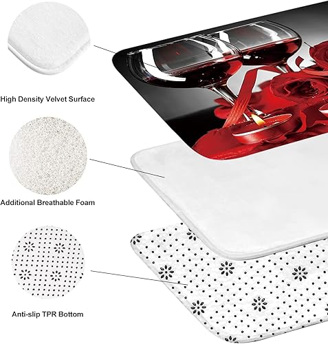 Miniatura 5 de Coxila Juego de cortinas de ducha rojas y negras, diseño de rosas de vino, diseño de flores románticas, diseño floral, tapa de inodoro, 4 piezas,