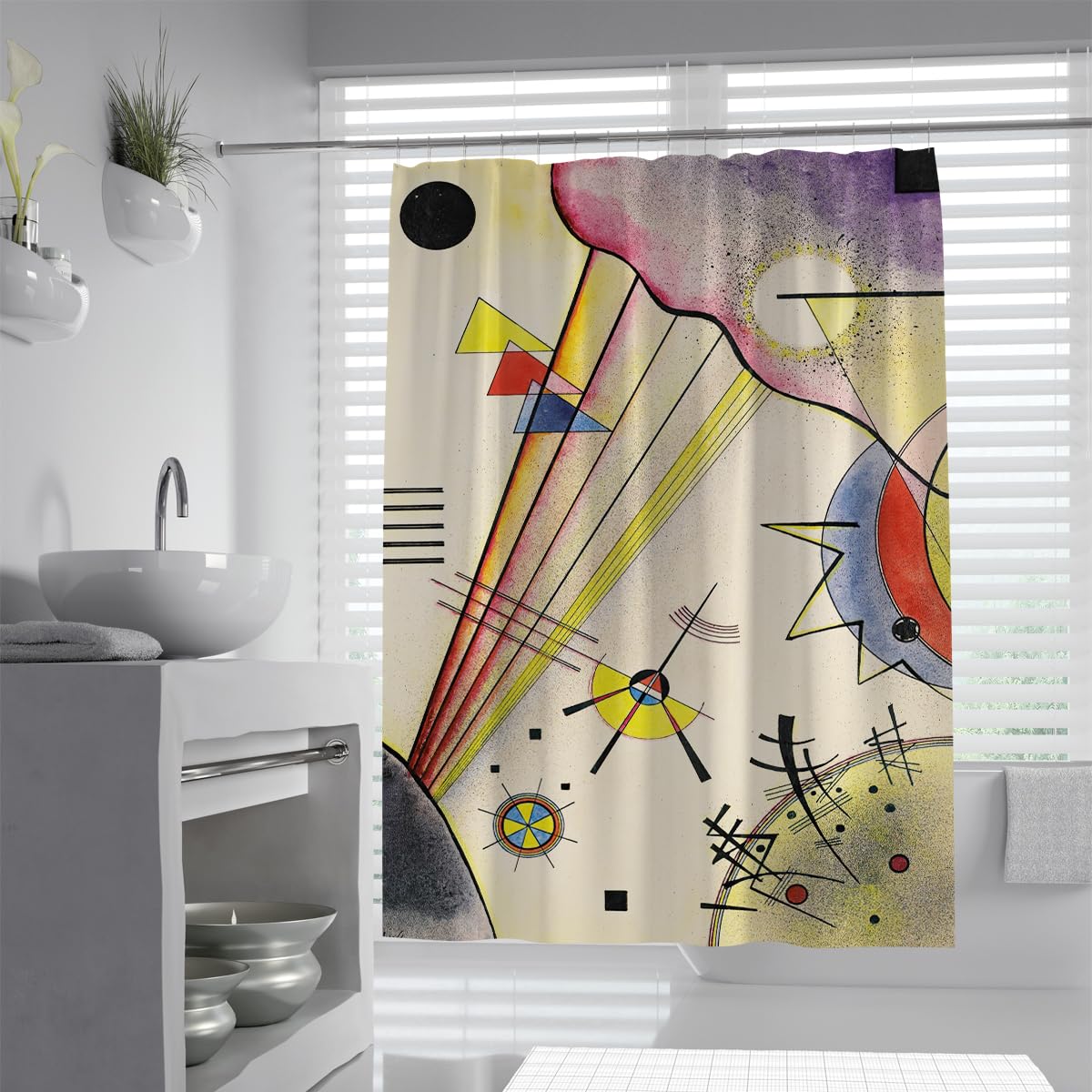 OLLIAR Home Abstract Geometric Shower Curtain Sets 150x180 Geometric Art Bathroom Decor Washable Fabric Shower Curtain for Bathroom Decor with Hooks