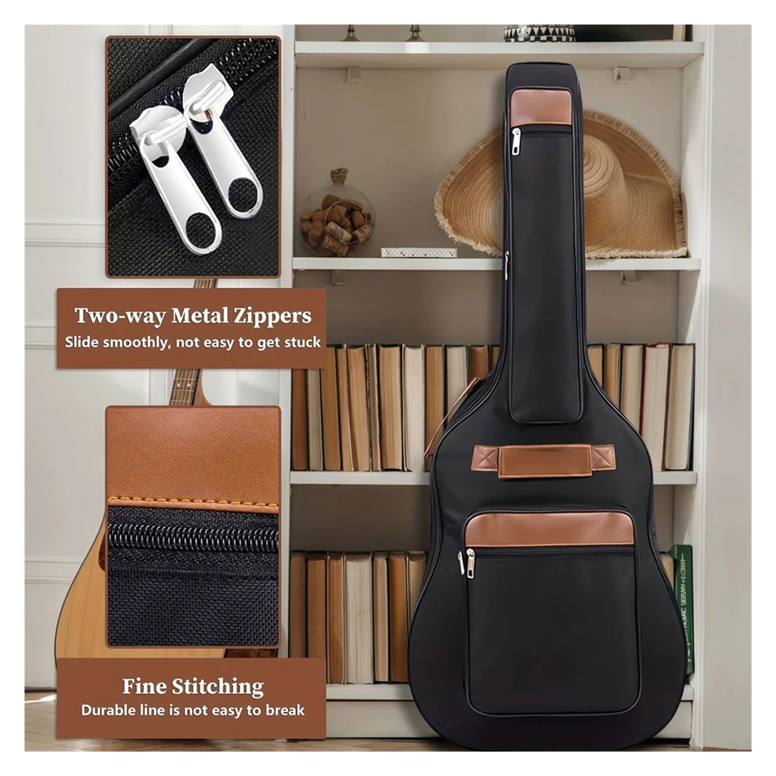 Bolsa for Guitarra acústica clásica de 41 Pulgadas con múltiples Bolsillos for Accesorios, Tela Oxford 600D, Acolchada Esponja Gruesa para Guitarra(Black)