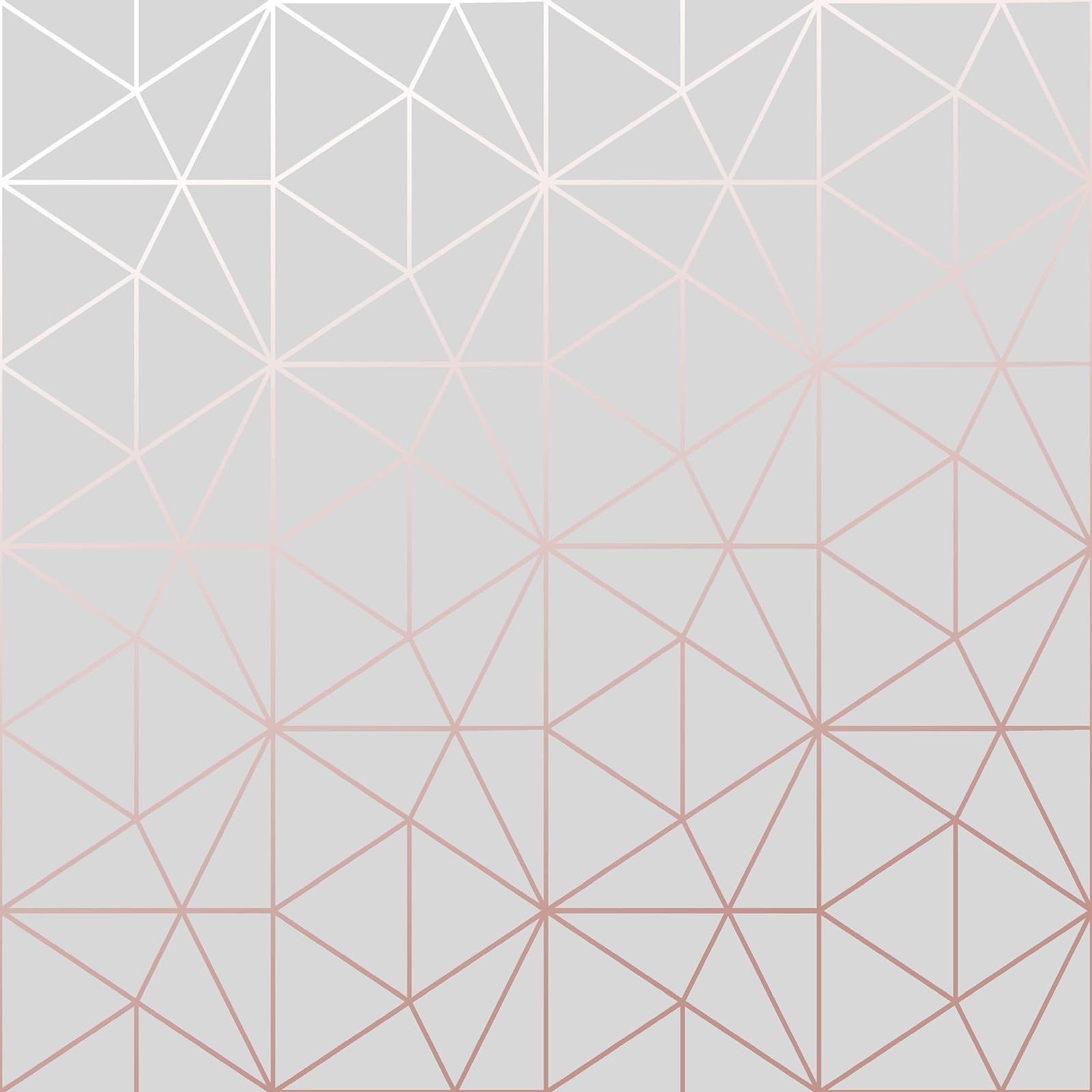 Metro Prism Geometric Metallic Contemporary Modern Triangle Wallpaper Livingroom Bedroom Lounge Hallway - Grey and Rose Gold - WOW009