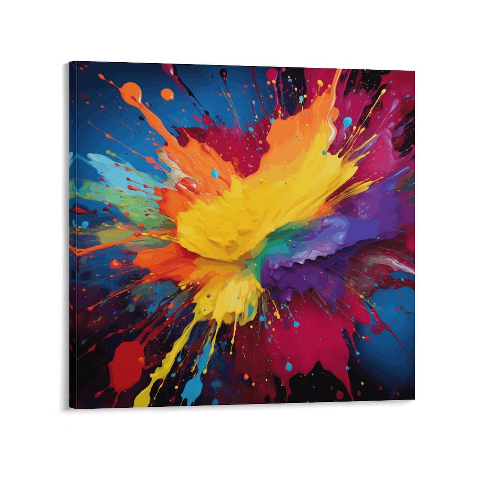 KLOPH Colorful Paint Splatter Art Canvas Wall Art for Living Room 08x8inch Modern Artwork Painting for Bathroom Hanging Canvas Prints Aesthetic Wallart for Bedroom Kitchen