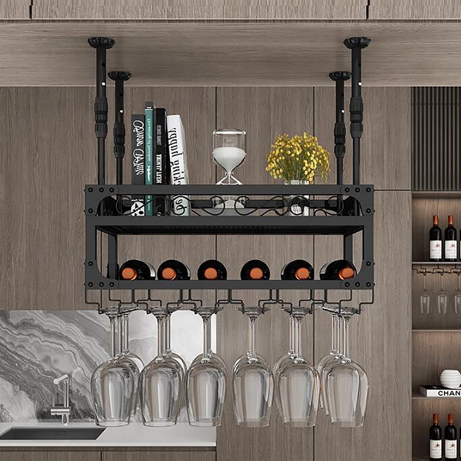 Amazon｜工業用吊り下げワインラック、調節可能な天井ワイングラス