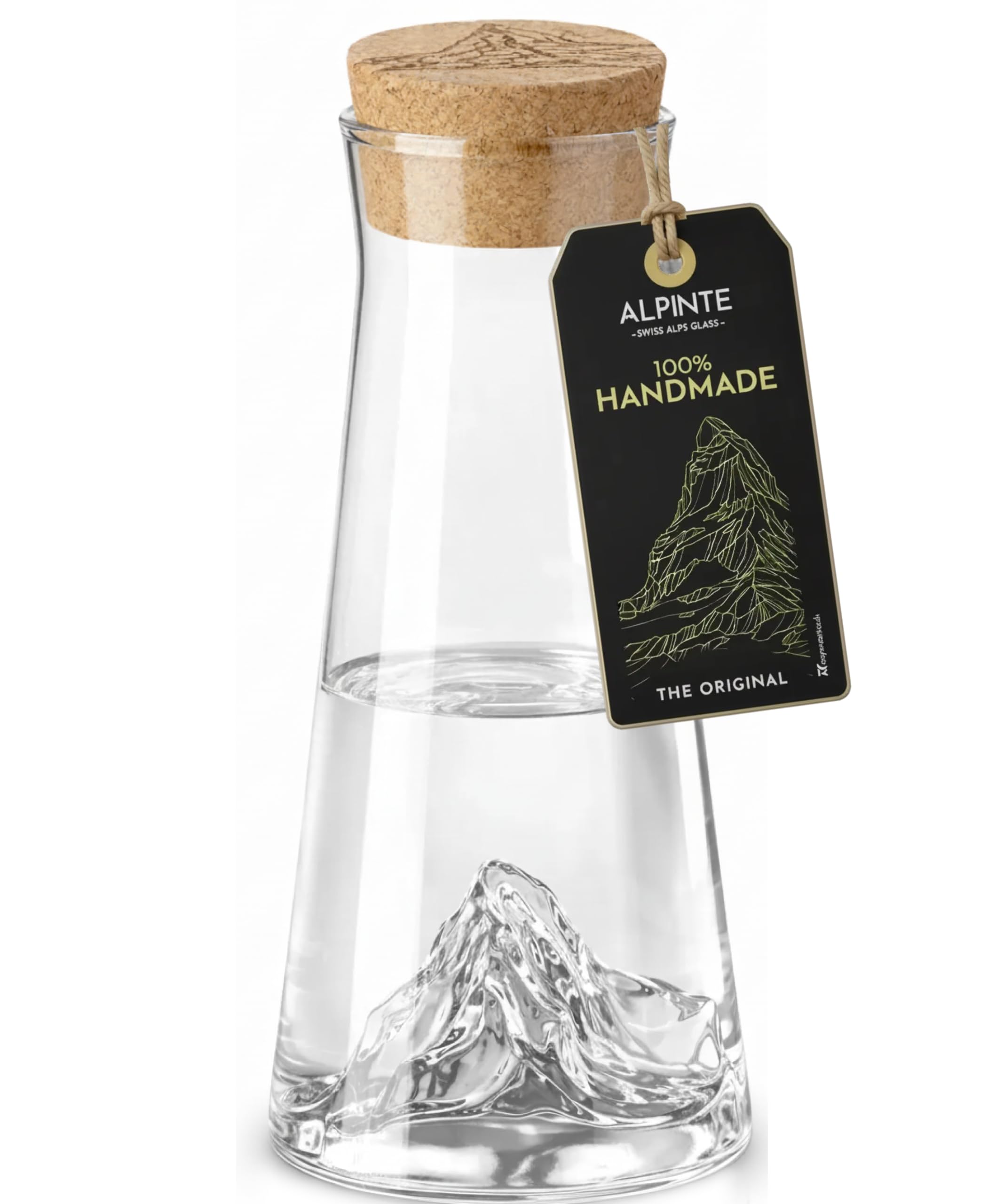 Premium Karaffe glas mit Bergen drin – Wasserkaraffe Glas 1L, Glaskaraffe mit Deckel, Borosilikatglas, mundgeblasen & handgefertigt