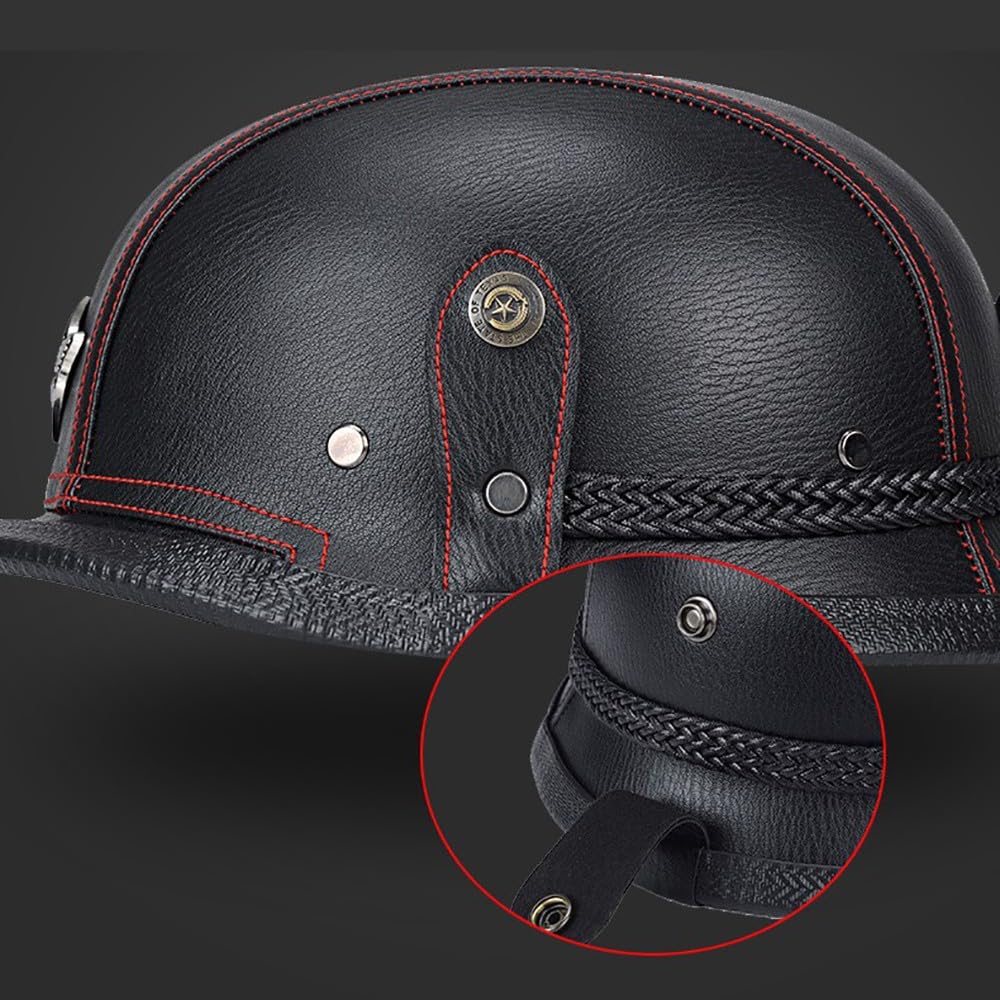 Retro Moto Casco Mezzo Pelle, Certificazione ECE Casco Jet Vintage con Occhiali da Aviatore, Caschi Scooter Caschi Street Cruiser da Uomo e da Donna