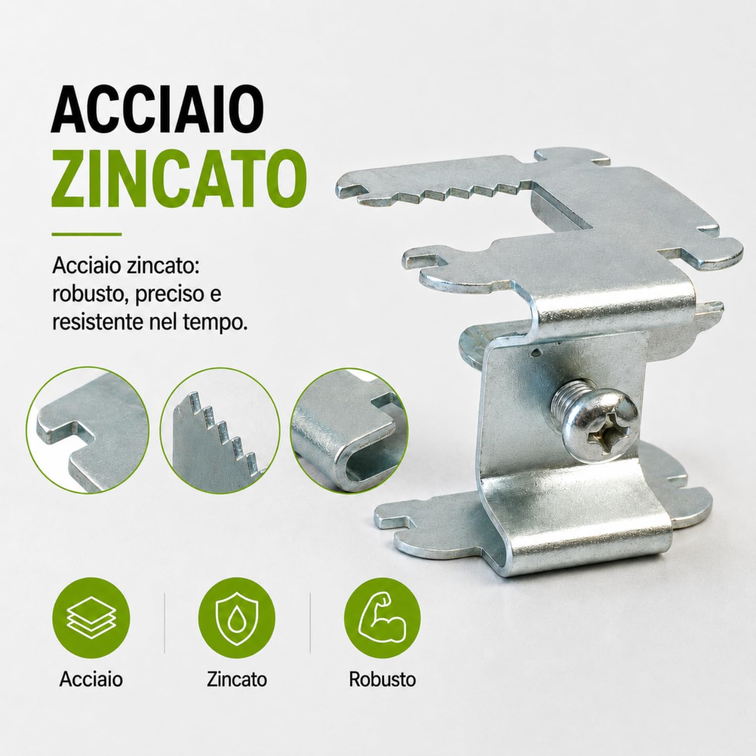 Fixlin Morsetto in Acciaio Regolabile con Triplo Attacco per Blocca Profili 50/27 su Tubi e Putrelle Metalliche