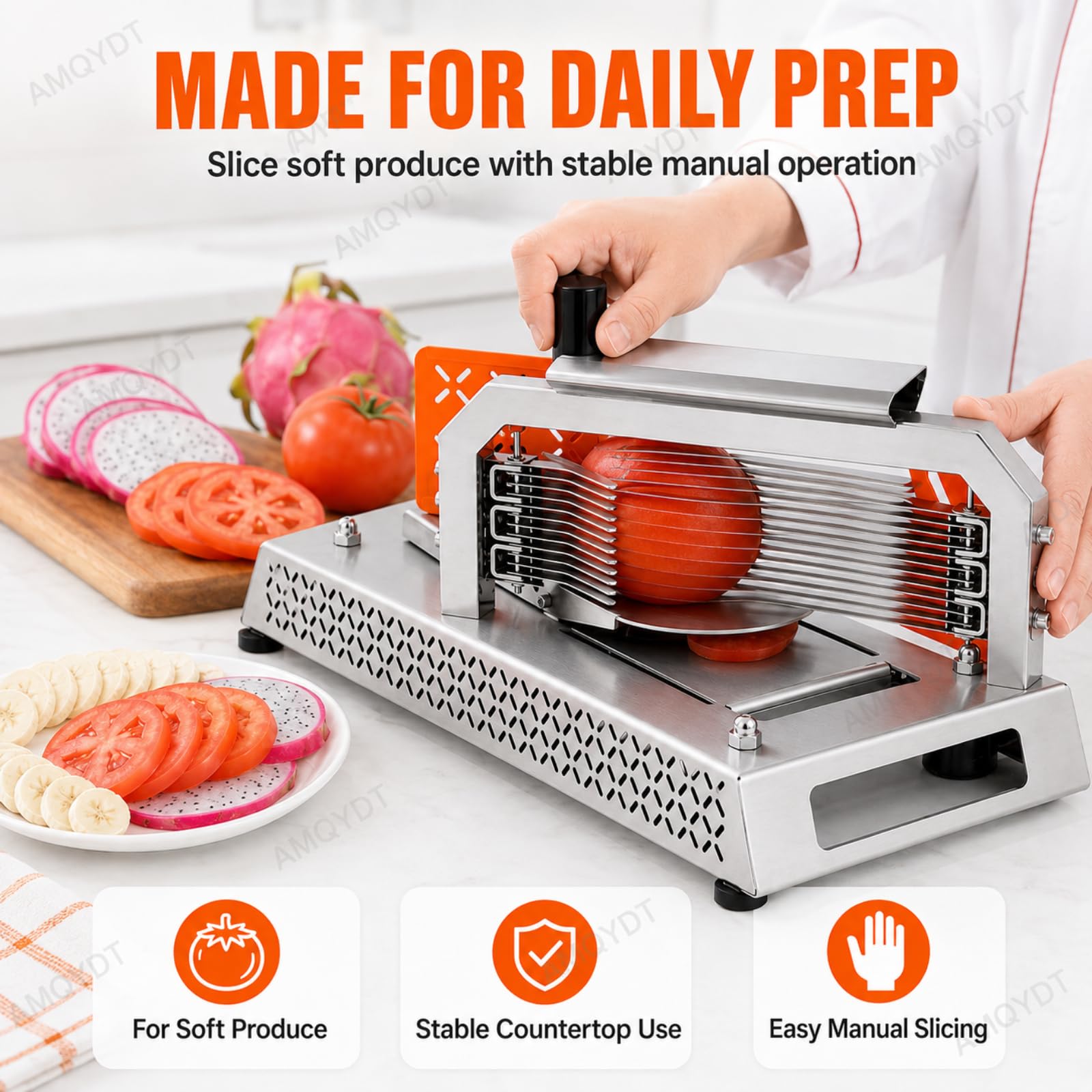 Gewerblicher Tomatenschneider, Manueller Gemüseschneider Für Die Arbeitsplatte Mit 4,5 Mm Edelstahlklingen, 3 Ersatzklingensätzen Für Die Gastronomie