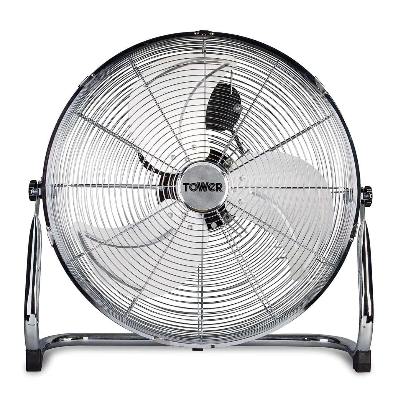 Tower Metal High-Speed Velocity Floor Fan with Adjustable Tilt, 18”, 100W, Chrome, T662000