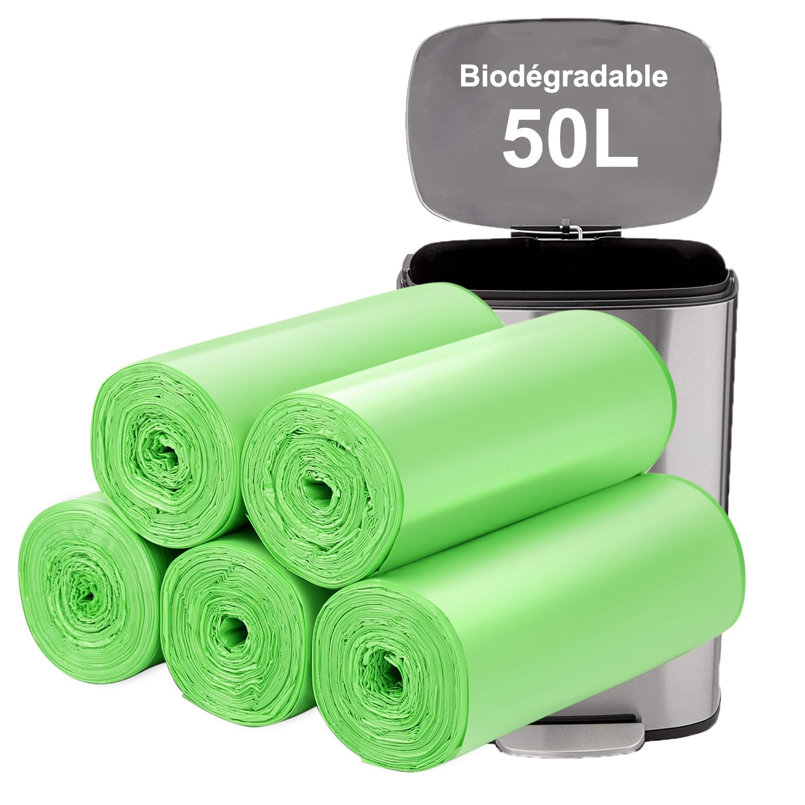 50L Bolsas de basura biodegradables 50PCS - Bolsas biodegradables para cocina, basura, compost resistentes y para alimentos y jardín