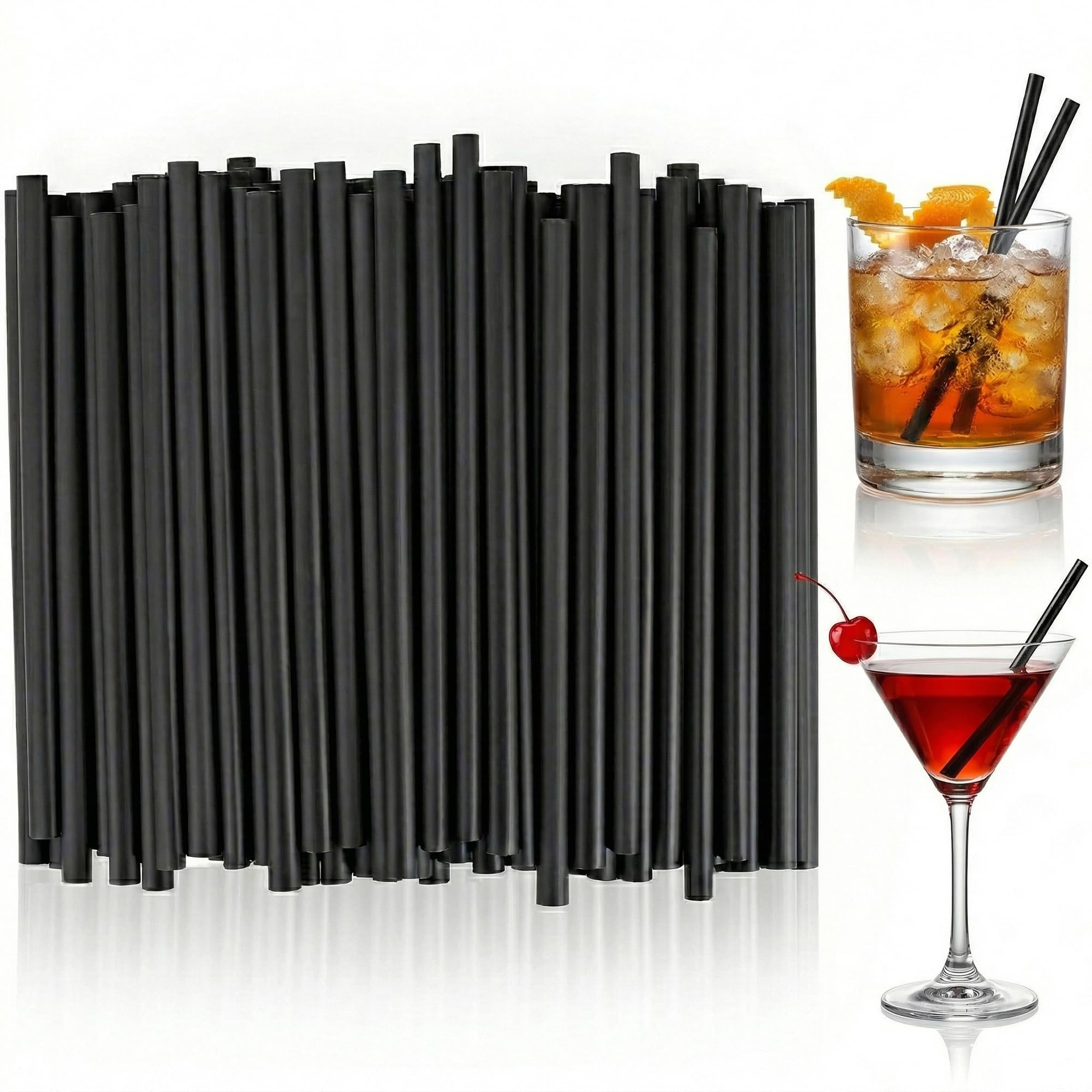 Photo 1 of [100 Pcs] 5 Inch Black Drinking Straws - 0.24'' Diameter Disposable Plastic Straw for Coffee and Cocktail, Short Straws for Bar, Cafe, Club, Kitchen, Party, Martini, Margarita and Whiskey