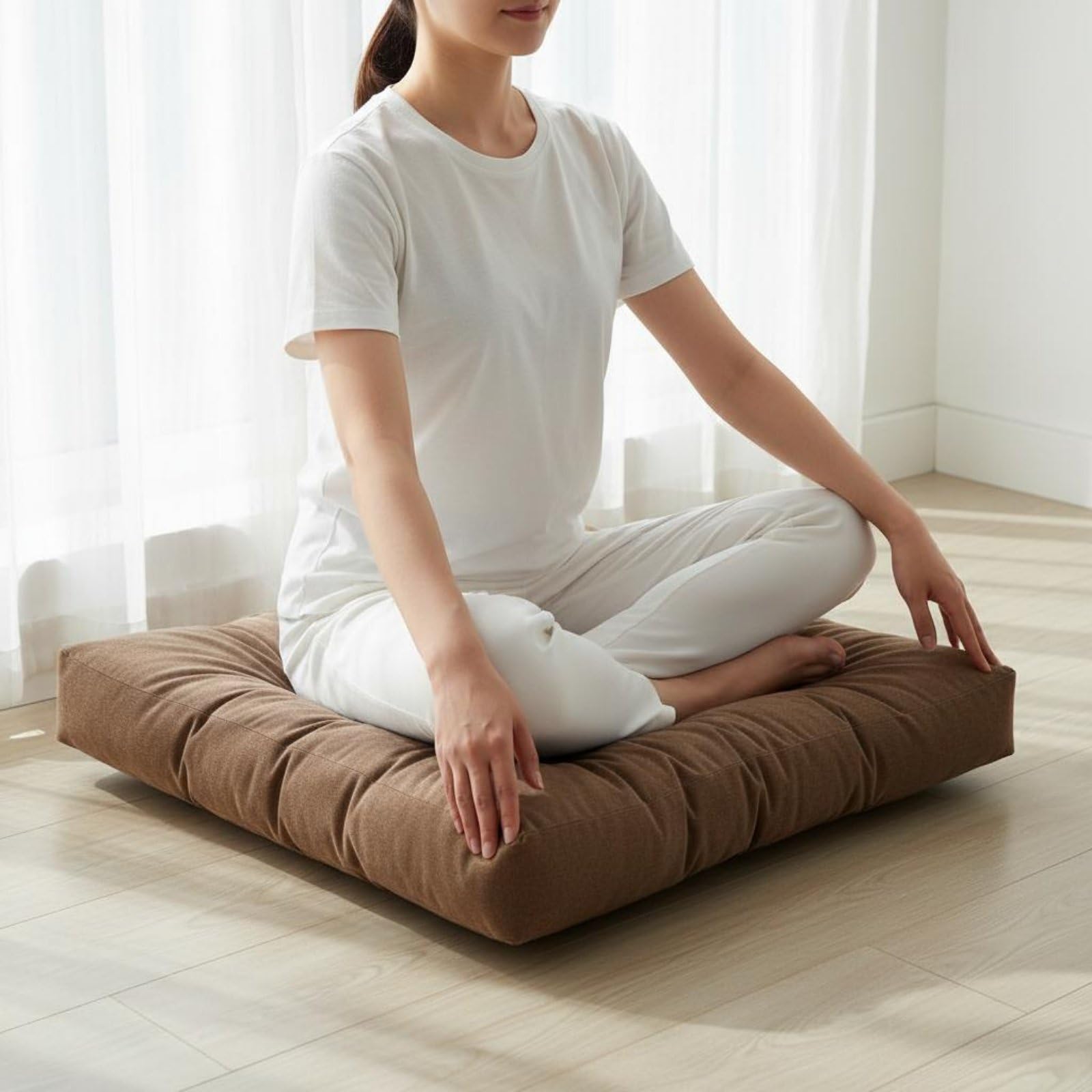 Cuscino per Seduta Corduroy Quadrato Tatami Morbido Tuftato Spesso con Imbottitura Adatto per Angolo Lettura Meditazione Relax Decorazione Casa, Rosso Anguria