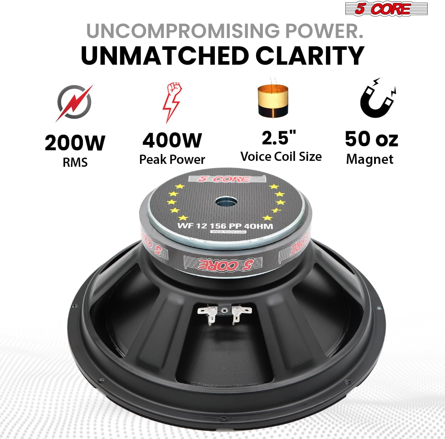 5 CORE 12 Inch Car Woofer Audio 400W 4Ohm Deep Bass Replacement Component Subwoofer 35-2kHZ Frequency Polypropylene Cone for Cars Truck Auto Vehicle - WF 12 156 PP 4OHM 3 711MRui6YmL. AC SL1500