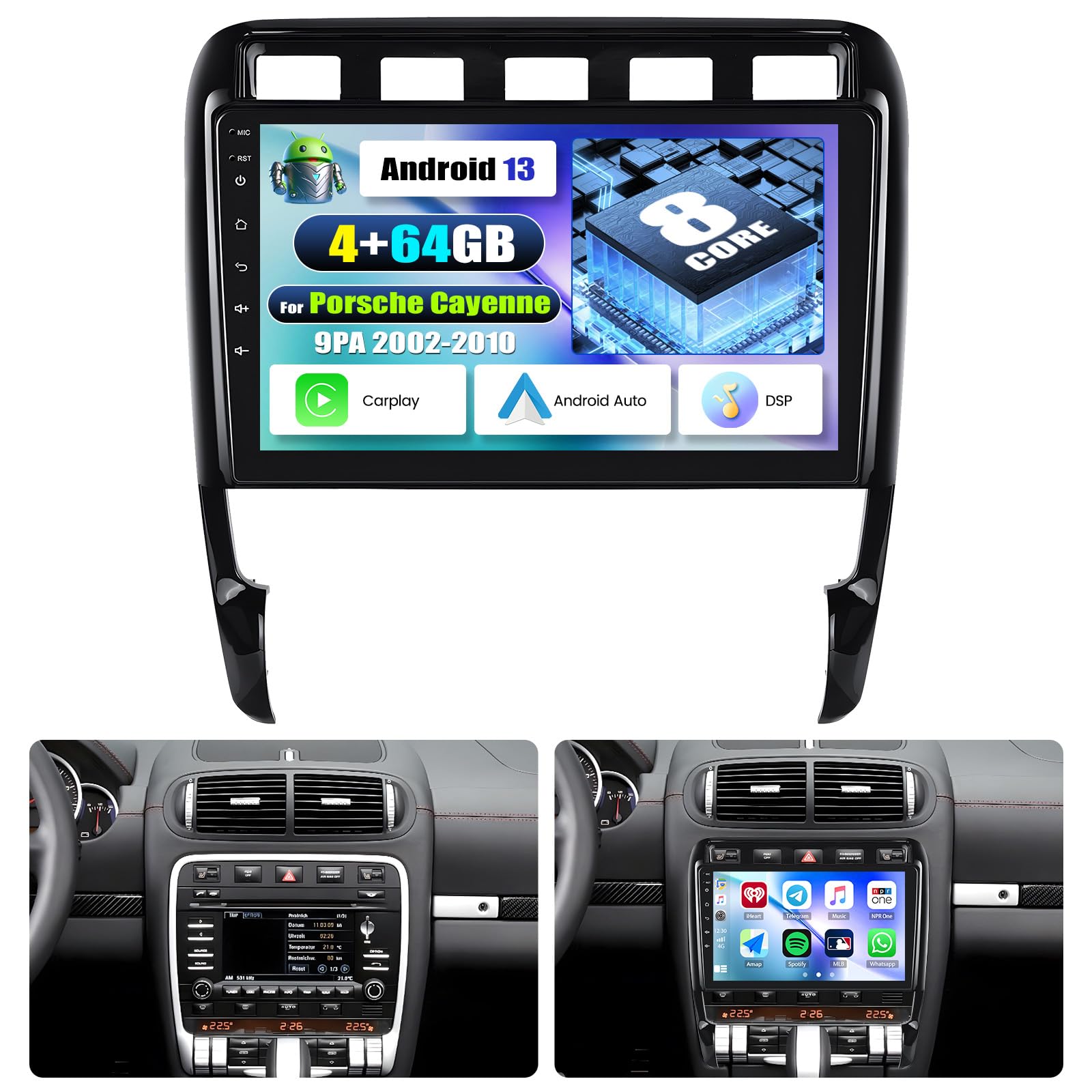 CarPlay For Porsche Cayenne 2004 2005 2006 Radio Android 13.0 GPS Navi WiFi RDS