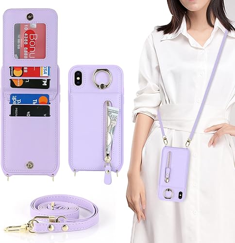 DEYHU Funda para iPhone Xs Max con tarjetero para mujer, iPhone Xs Max, cartera con correa y ranuras para tarjetas de crédito, bandolera con función