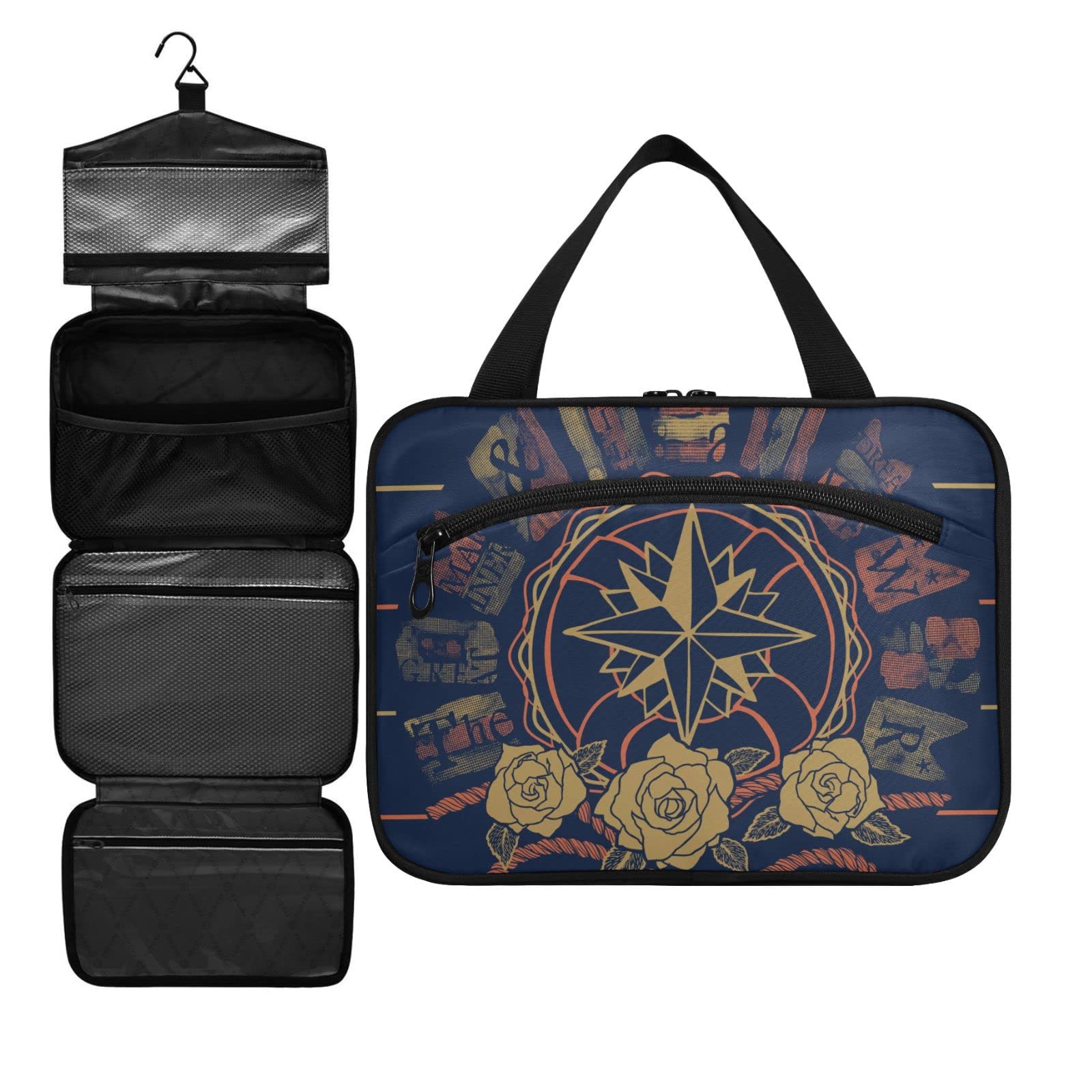 Travel Toiletry Bag for Men Compass Rose Hanging Travel Toiletry Bag Organizer Mens Toiletries Bag for Bathroom Water Resistant Multiple Compartments Medium, Multicolor