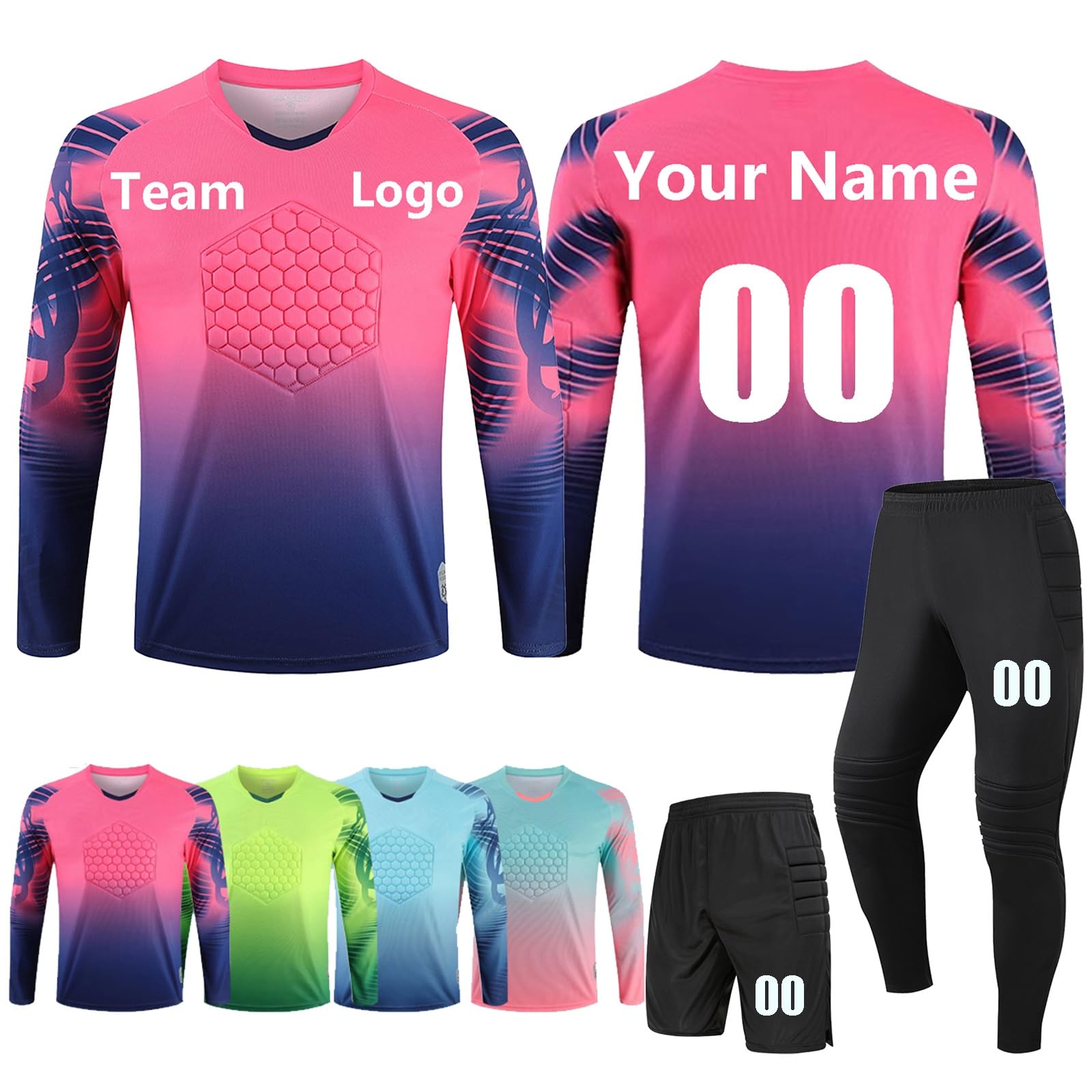 Torwarttrikot Personalisieren für Kinder, Benutzerdefiniert Torwart Trikots für Herren mit Benutzerdefiniertem Namen Team Nummer Logo(Rose)