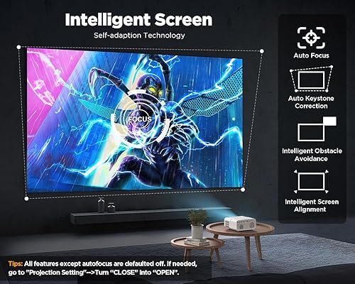 Miniatura 4 de Auto FocusKeystone Proyector DBPOWER 4K con WiFi 5G y Bluetooth, 600ANSI FHD Native 1080P Proyector de película para exteriores con 4P4DPPTZoom,