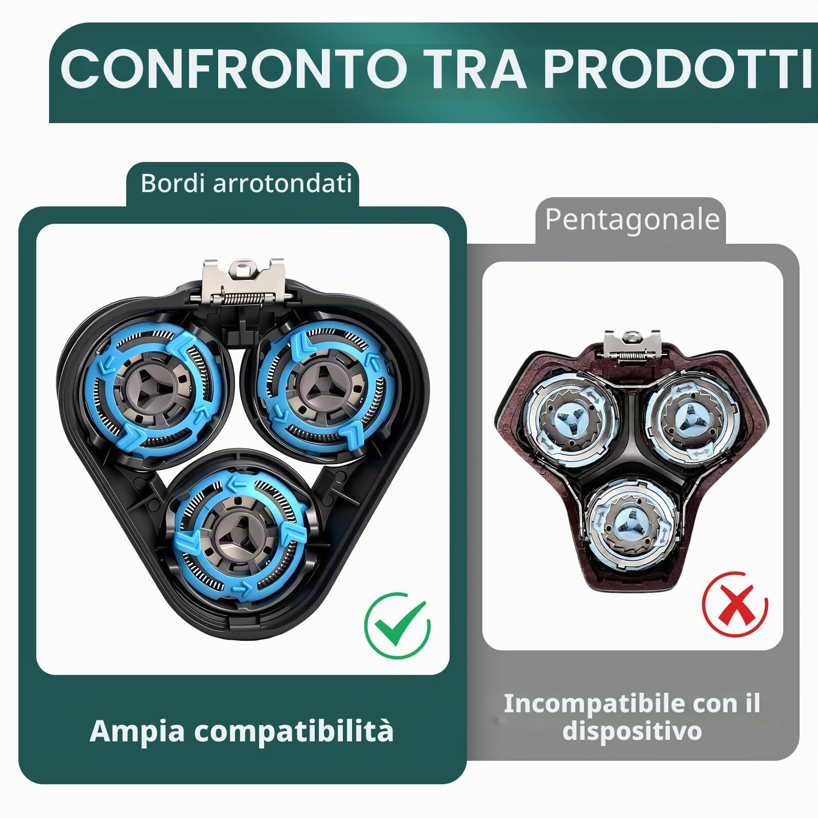 Testine di ricambio SH50/52 per rasoio compatibile con Philips Serie 5000, ricambio di lame lavabili per S5000, compatibile con modelli rotondi, rasatura morbida e precisa, esclude la custodia P