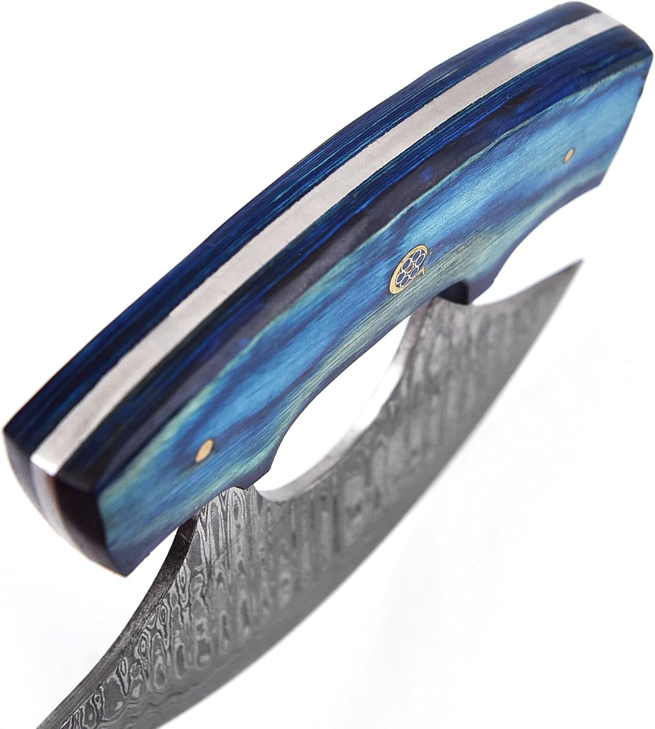 Damascus ulu knife with leather sheath, 6" Best pizza cutter with wooden handle for stable grip, Alaska Ulu knife perfect for slicing, mincing, and chopping (6064) - Image 5