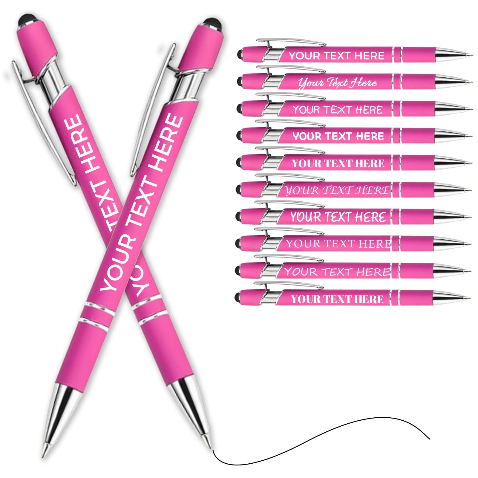 Personalised Pen Ballpoint Pens With Stylus,Customised Engraved Text Bulk Wholesale Pens - Ideal For Business Promotions, Schools, Company Event Giveaways, Personalised Gifts(Hot Pink,50Pcs)