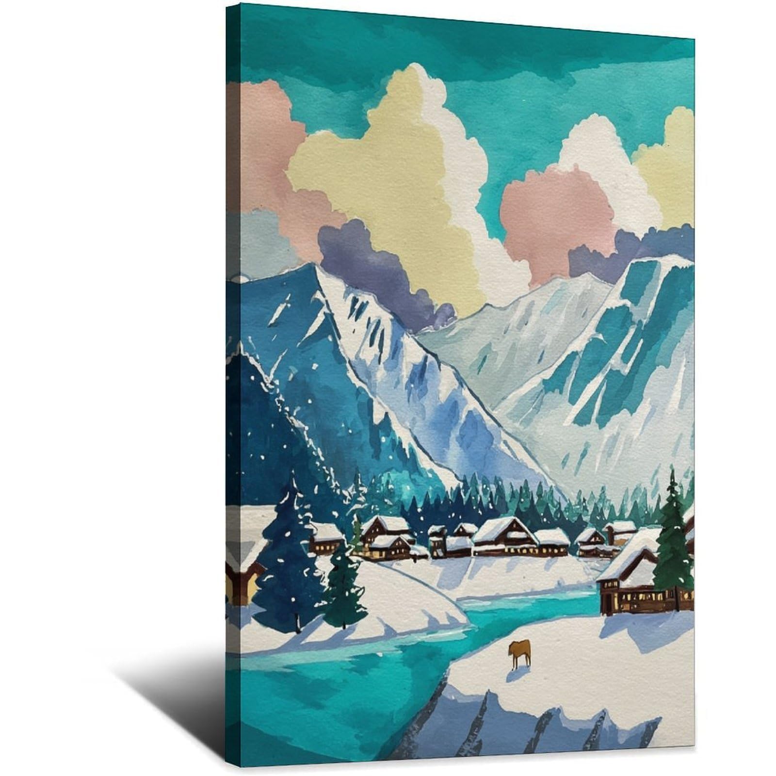 iPuzou Verbier Ski Posters 20x30inch(50x75cm) Vintage Watercolor Canvas Art