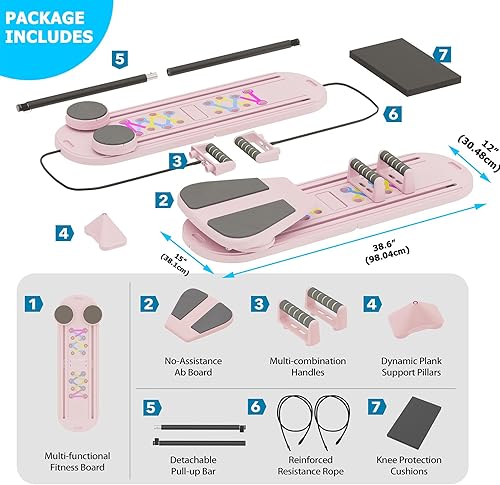 Miniatura 7 de Pilates Board, Multifunctional Pilates Reformer Machine with Ab Trainer, Portable Pilates Reformer for Core & Full Body Workout, Foldable Home Gym
