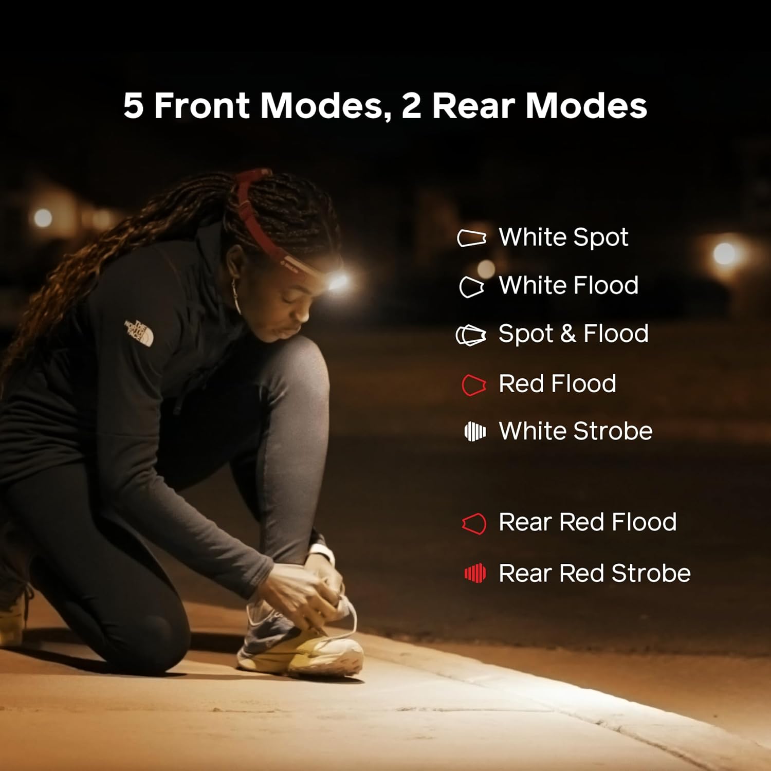 BioLite Dash 450 Headlamp showing different front light modes