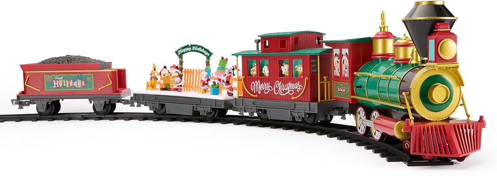 Disney Store Official Mickey Mouse & Friends Christmas Train Set - Includes Remote Control Train with 22-Piece Circular Track & 7 Festive Figures - Great for Kids who Like Building Toys & Disney Toys