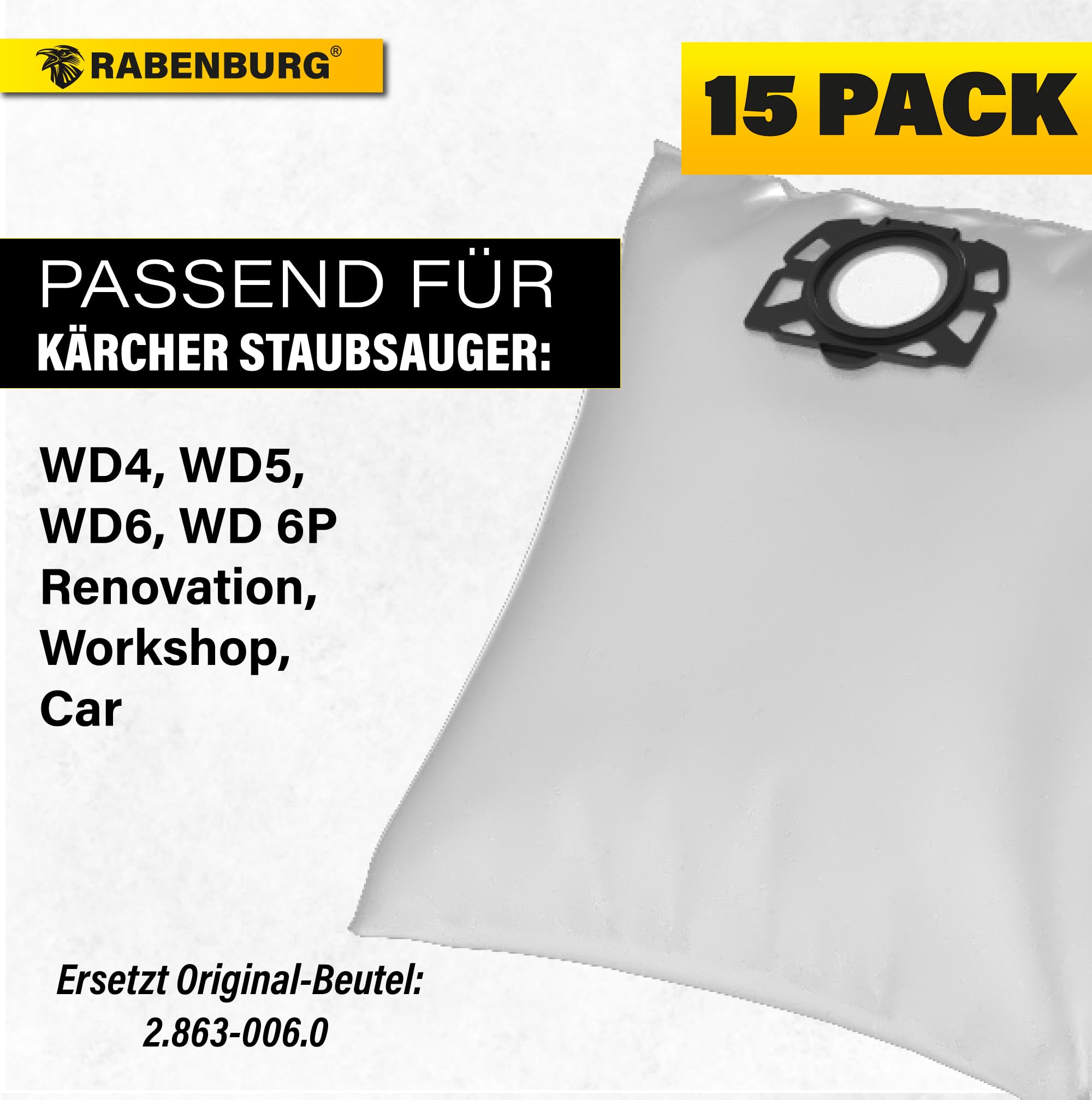 10 Staubsaugerbeutel Kompatibel Mit Kärcher WD4/WD5/WD6 & MV4/MV6 - Ersatz Für 2.863-006.0