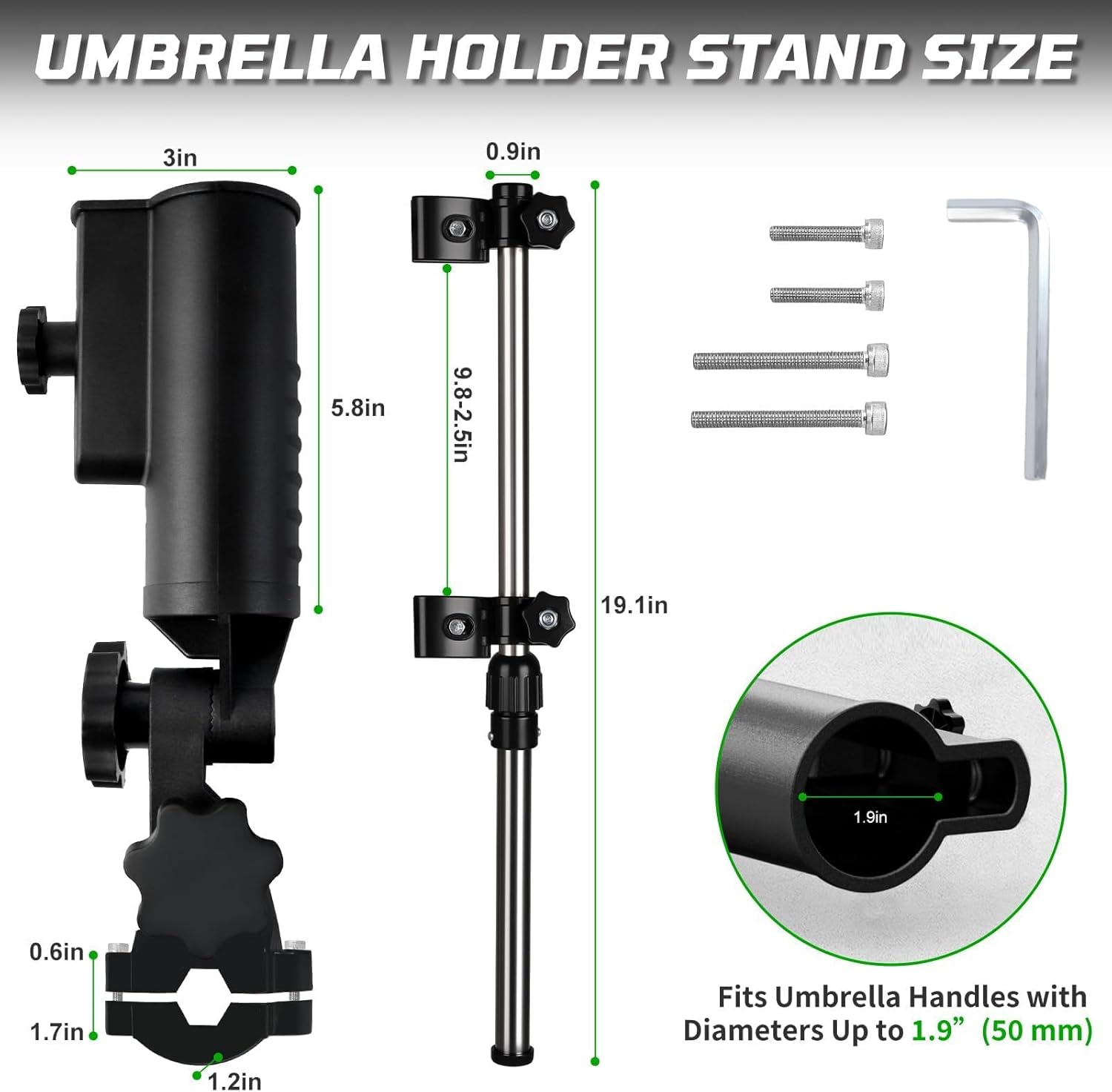 iLSKW Heavy Duty Golf Push Cart Umbrella Holder Upgraded Strong Windproof Design Aluminium Alloy Base with 180 Degrees Adjustment Stroller Umbrella Holder for Mobility Scooter, Wheelchair, Wagon Cart - Image 9