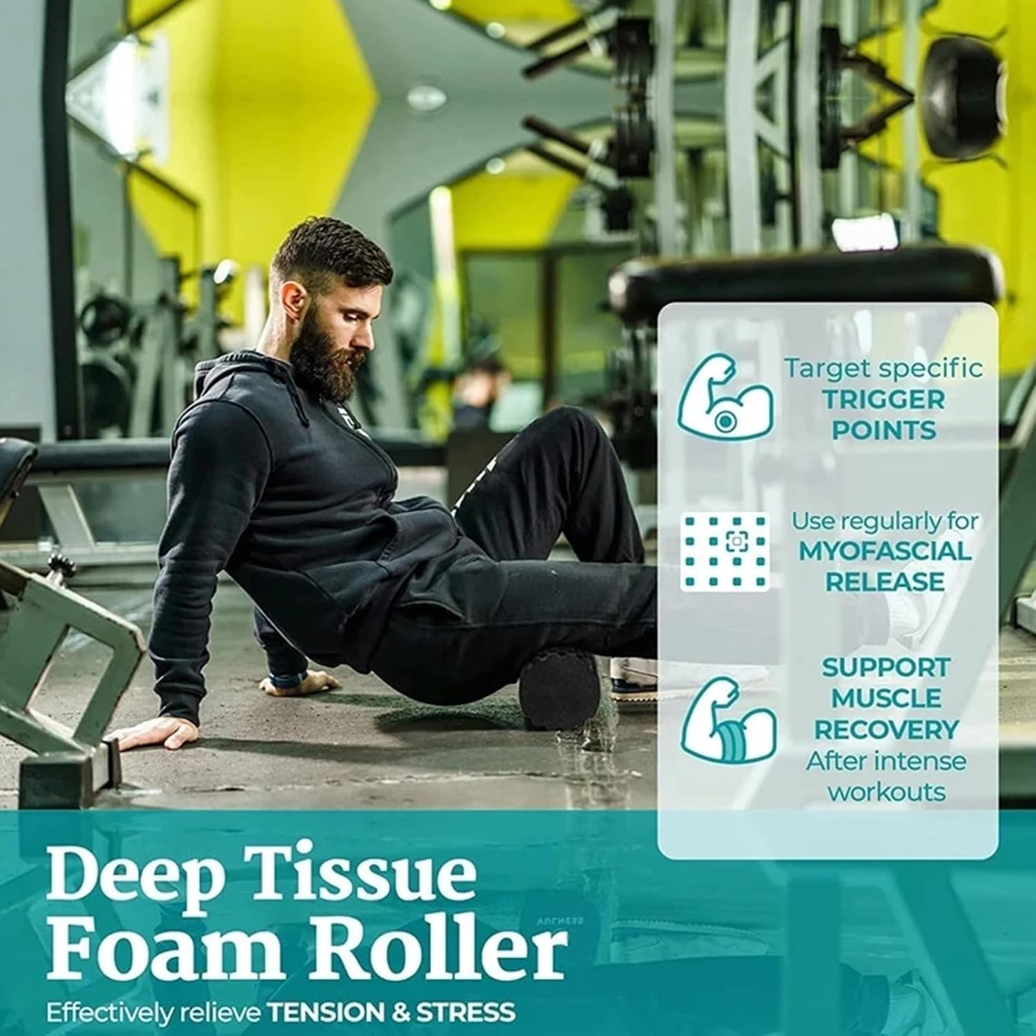 Senken Rouleau de fascia pour la colonne vertébrale (30 * 10 cm), rouleau en mousse avec texture de massage 3D, rouleau en mousse dur pour l'auto-massage, soulagement des tensions musculaires, rouleau