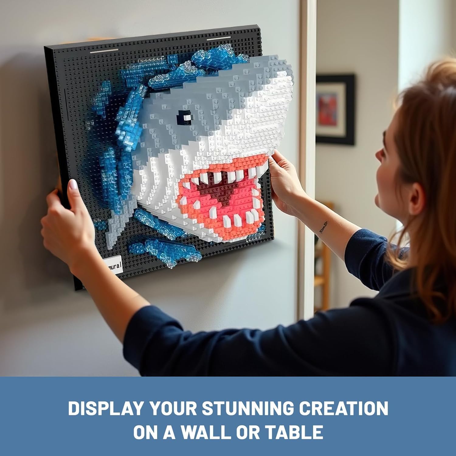 highdar - Juego de decoración de pared en 3D con forma de tiburón, diseño de mini-Blocs de construcción, decoración de pared o mesa única, regalo de cumpleaños creativo para niños y adolescentes (2166