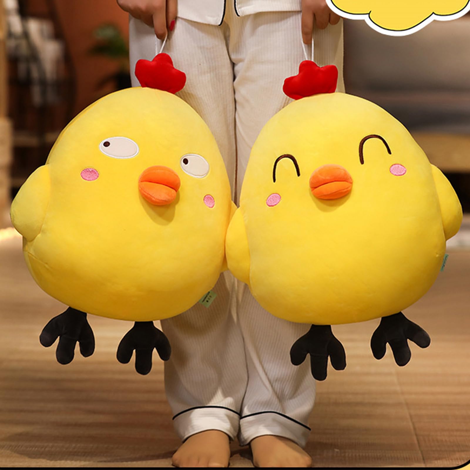 Gelb Huhn Kuscheltier, 25/50/60cm Hühner Plüschtier, Stofftier Plüsch Tier, Geschenk für Jungen Mädchen Erwachsene (glücklich,60cm)