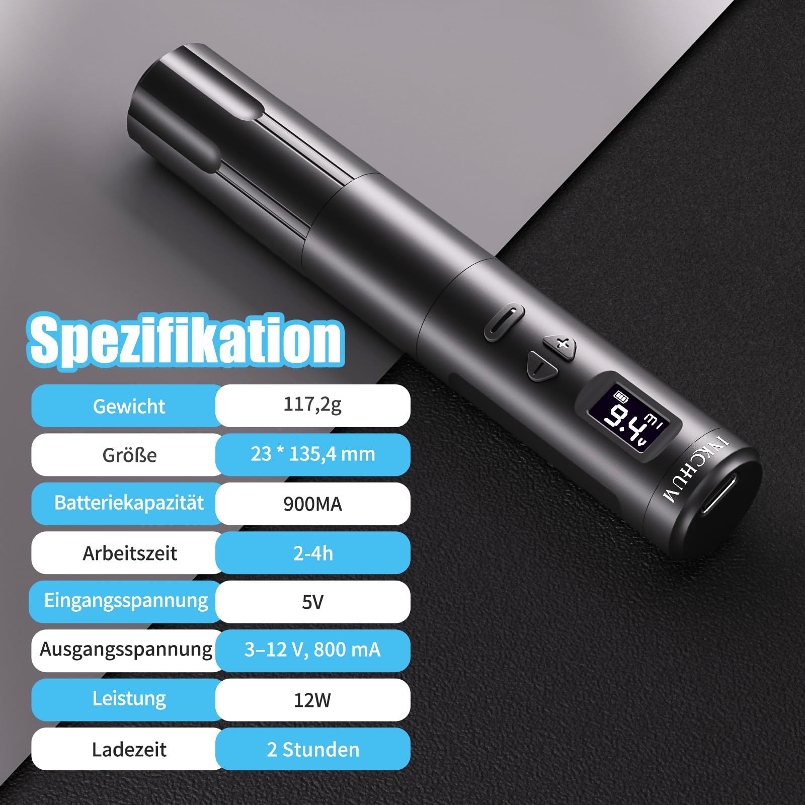 Tattoo Pen Máquina de Tatuaje Inalámbrica con Pantalla OLED Máquina de Tatuaje Rotativa Inalámbrica 10W Motor sin Núcleo 2 Baterías para Miroblading Sombreado Delineador de Ojos Labios (Negro)