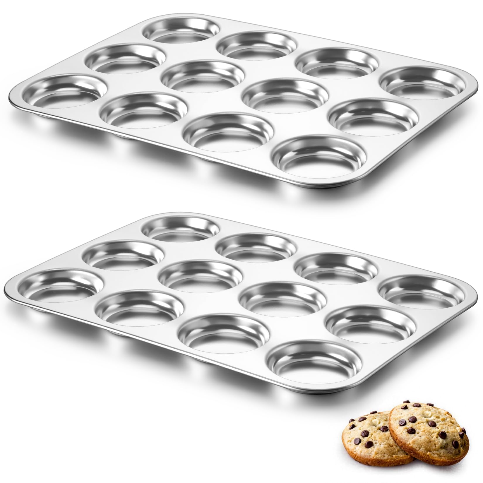 P&P CHEF 12-Cup Muffin Top Pan, Cupcake Pan with Shallow Side, 2PC