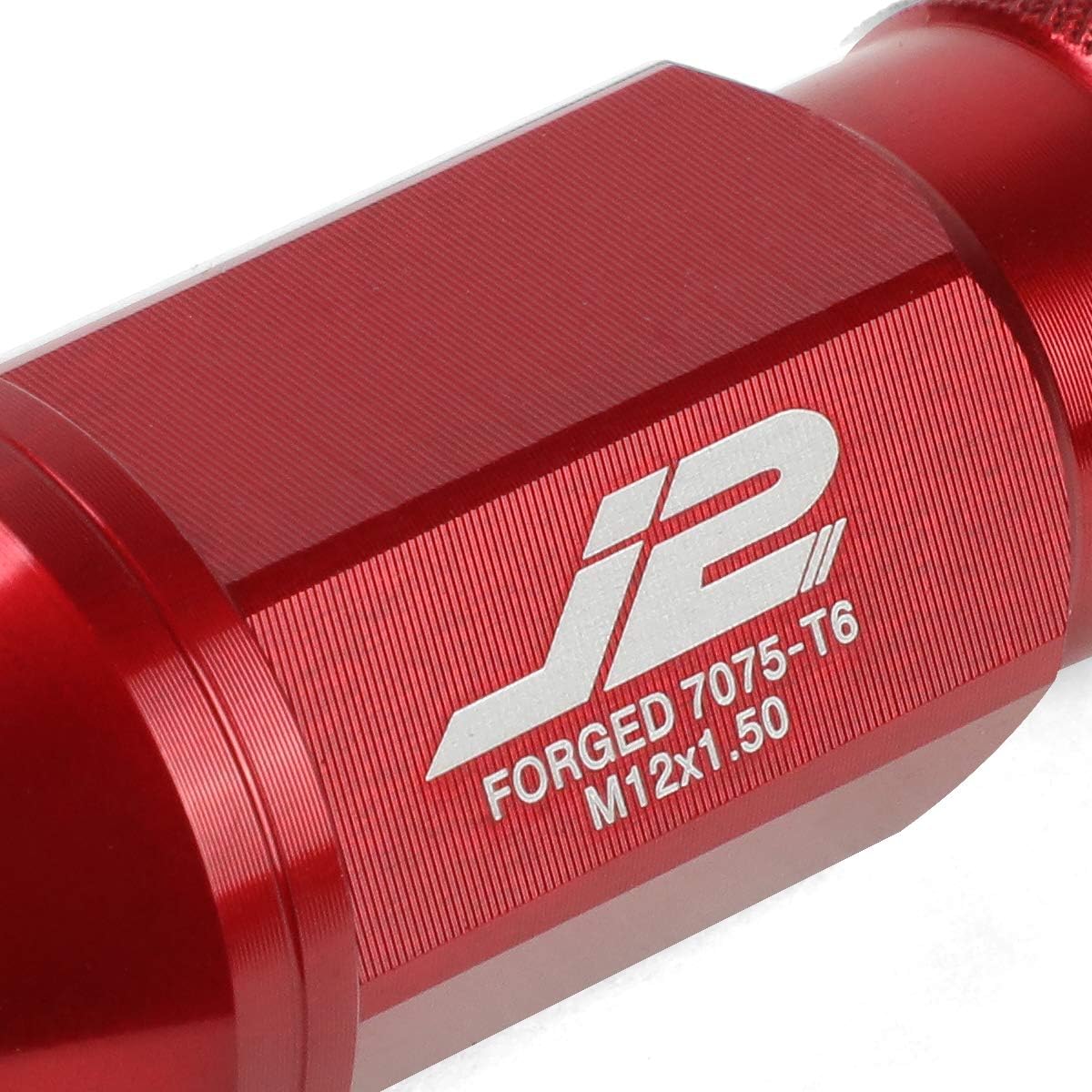 J2 Engineering 20 Pcs 7075 Aluminum Open End M12 x 1.5 Lug Nuts Set w/Socket Adapter, Red, Fit Conical Seat, LN-T7-004-15-RD