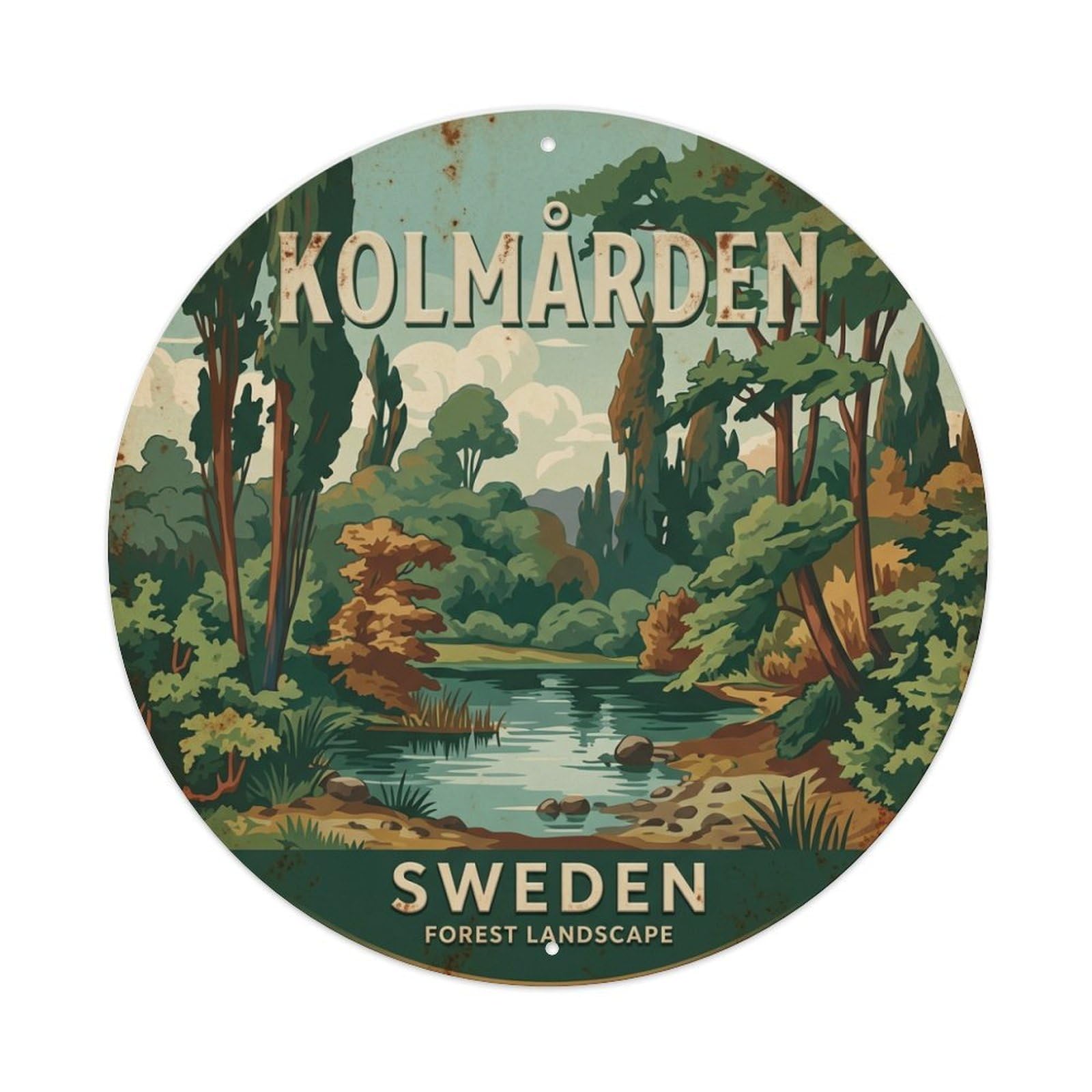 Vintage Travel Kolmarden Sweden Forest Metal Tin Sign