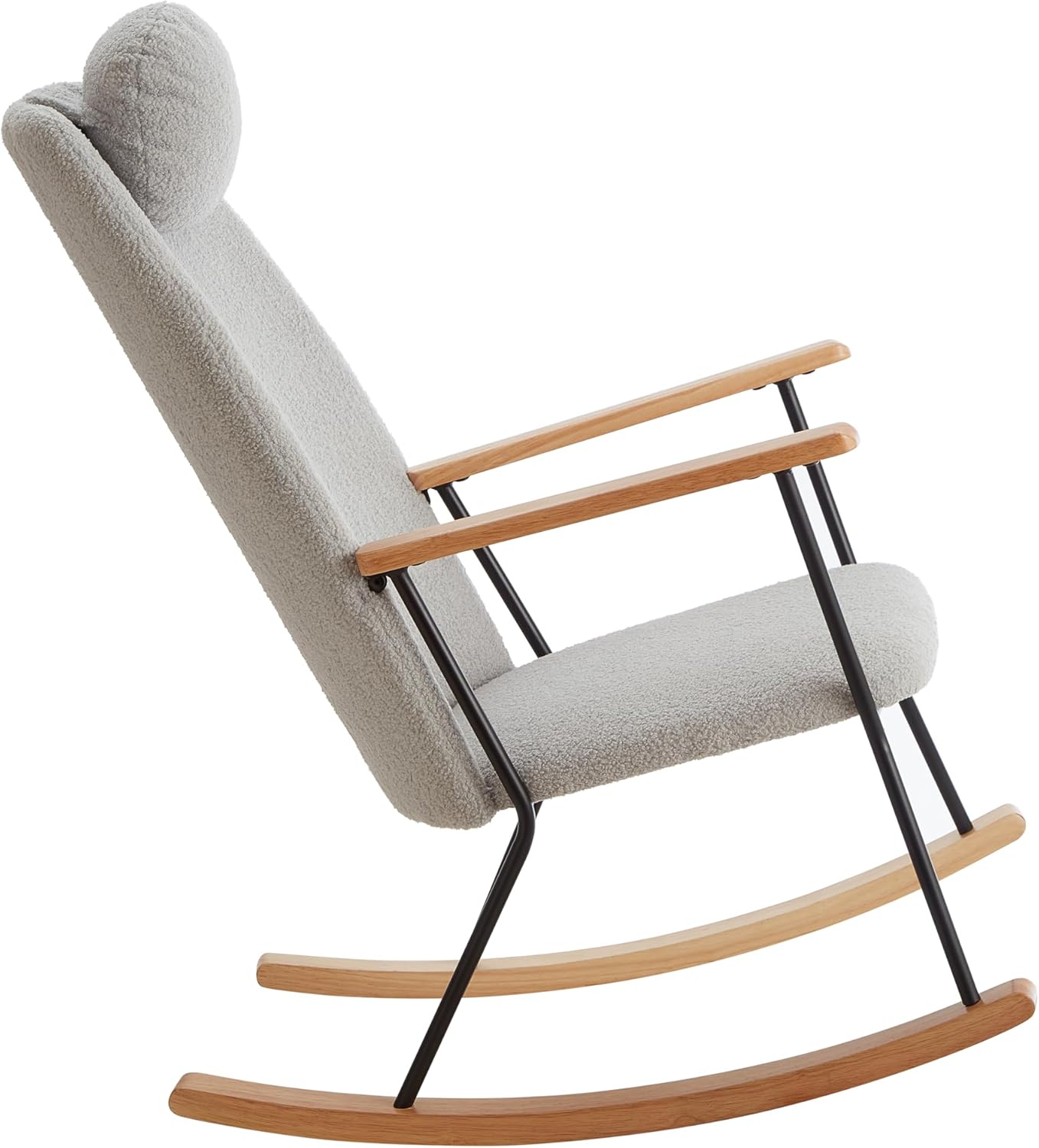 Nursery Rocking Chair Indoor, Small Rocking Chairs for Small Spaces, Upholstered Rocker Chair with High Back& Headrest Pillow, Comfy Rocking Chair for Bedroom, Living Room, Patio& Porch (Light Grey)