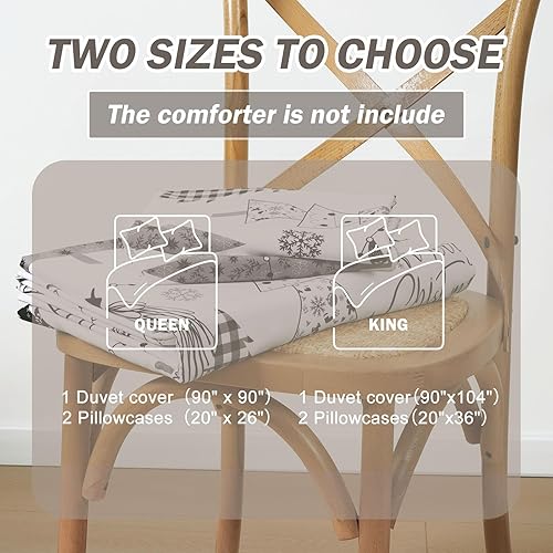 Miniatura 7 de Juego de edredón reversible de Navidad de 3 piezas, tamaño King, juego de edredón ligero con diseño de árbol de Navidad, juego de colcha con copos