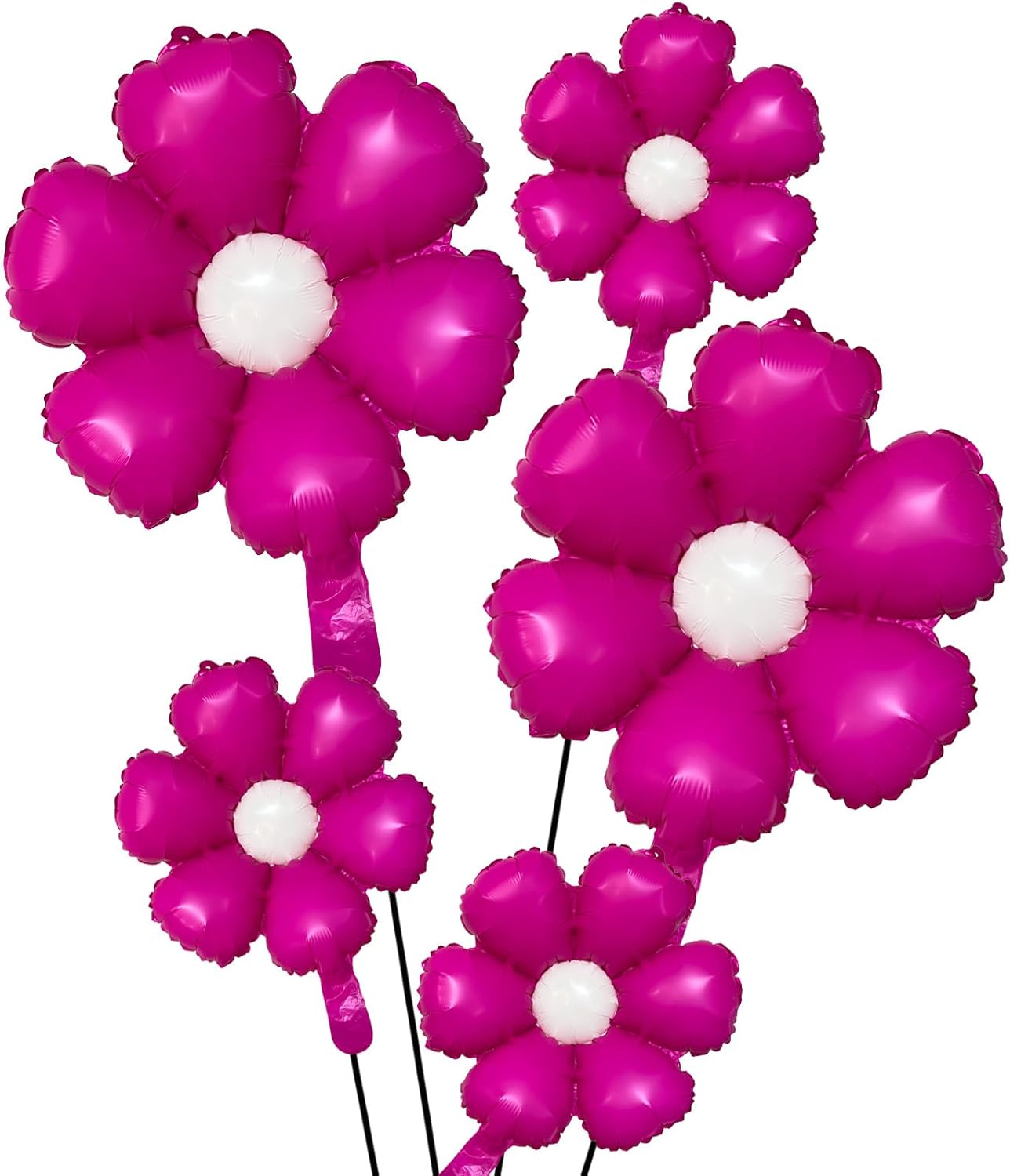 JANSONG 5 Pcs Hot Pink Daisy Balloons Flower Aluminum Foil