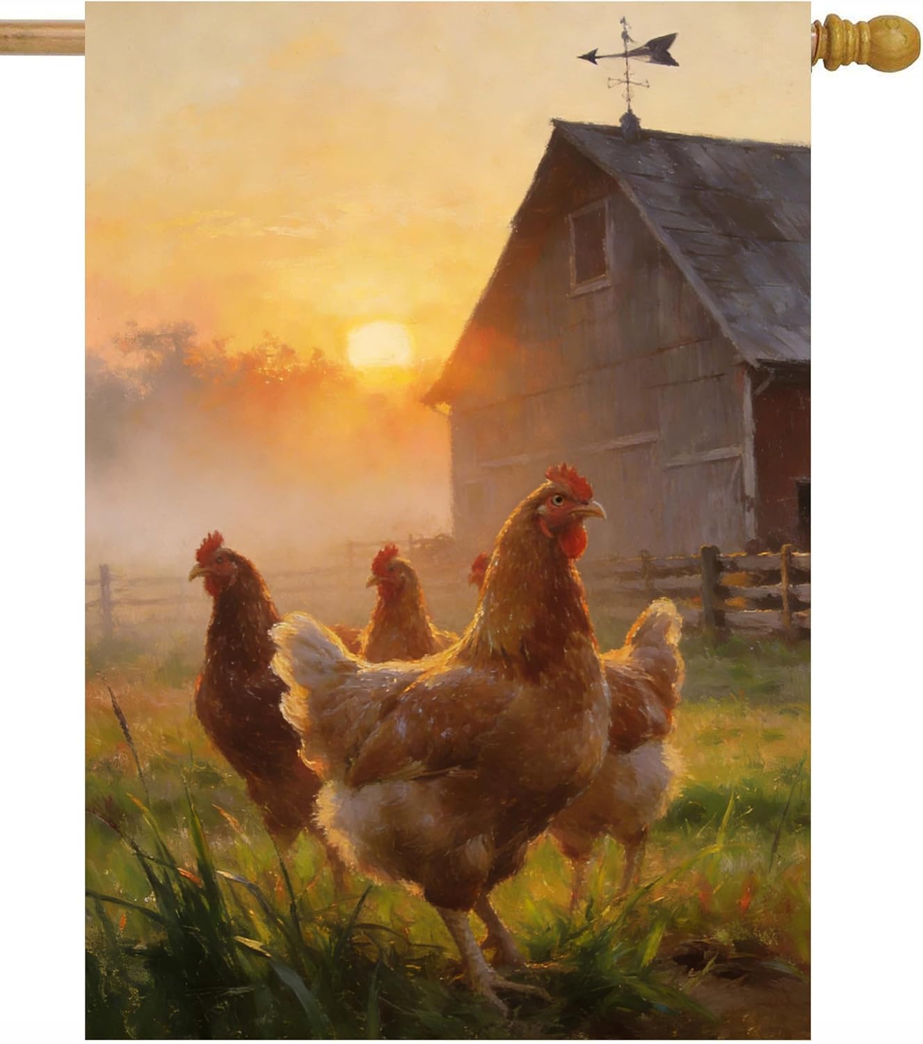 Farm Rustic Rooster Chickens Cock Hens in Sunlight Grass Summer Spring House Flag 28" x 40" Double Sided Polyester Welcome Large Yard Garden Flag Banners for Patio Lawn Home Outdoor Decor
