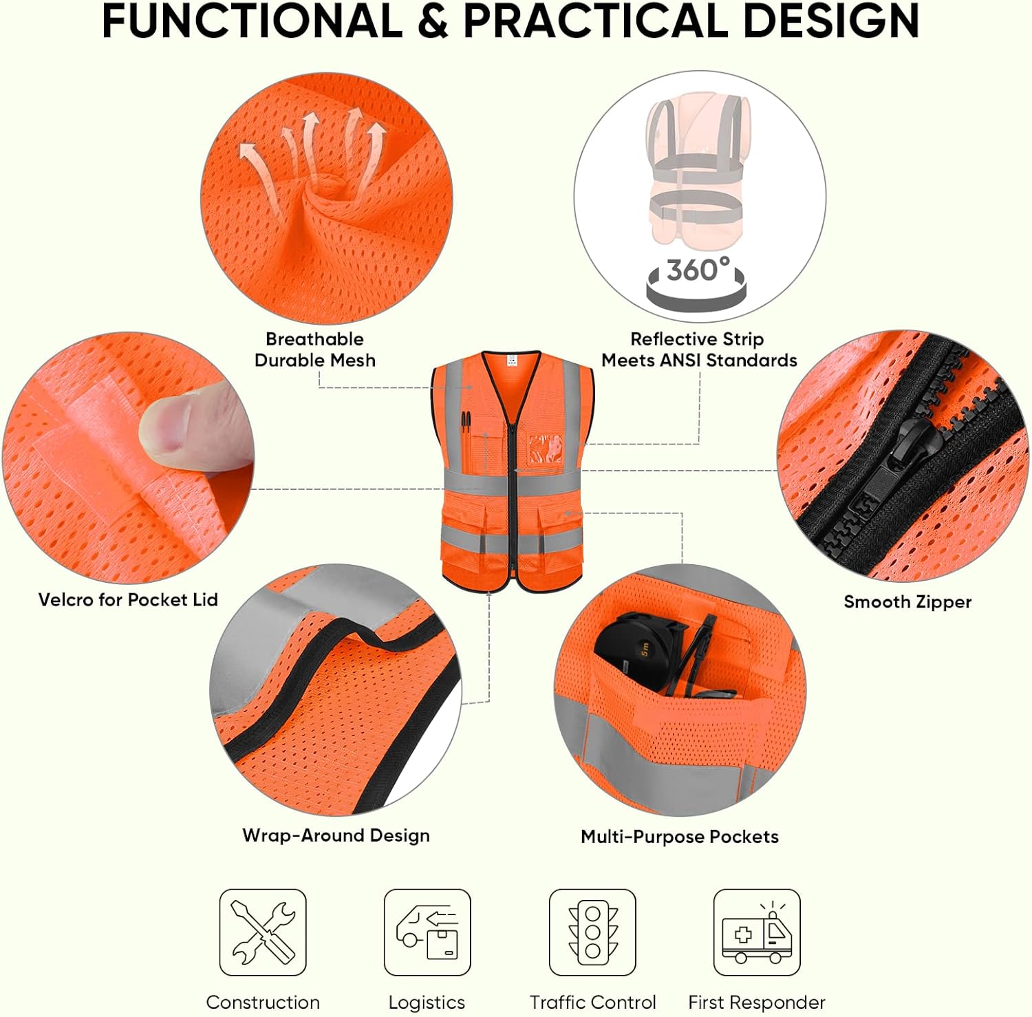 TICONN Reflective Safety Vest High Visibility Class II Mesh Vest for Women & Men Meets ANSI Standards - Image 2