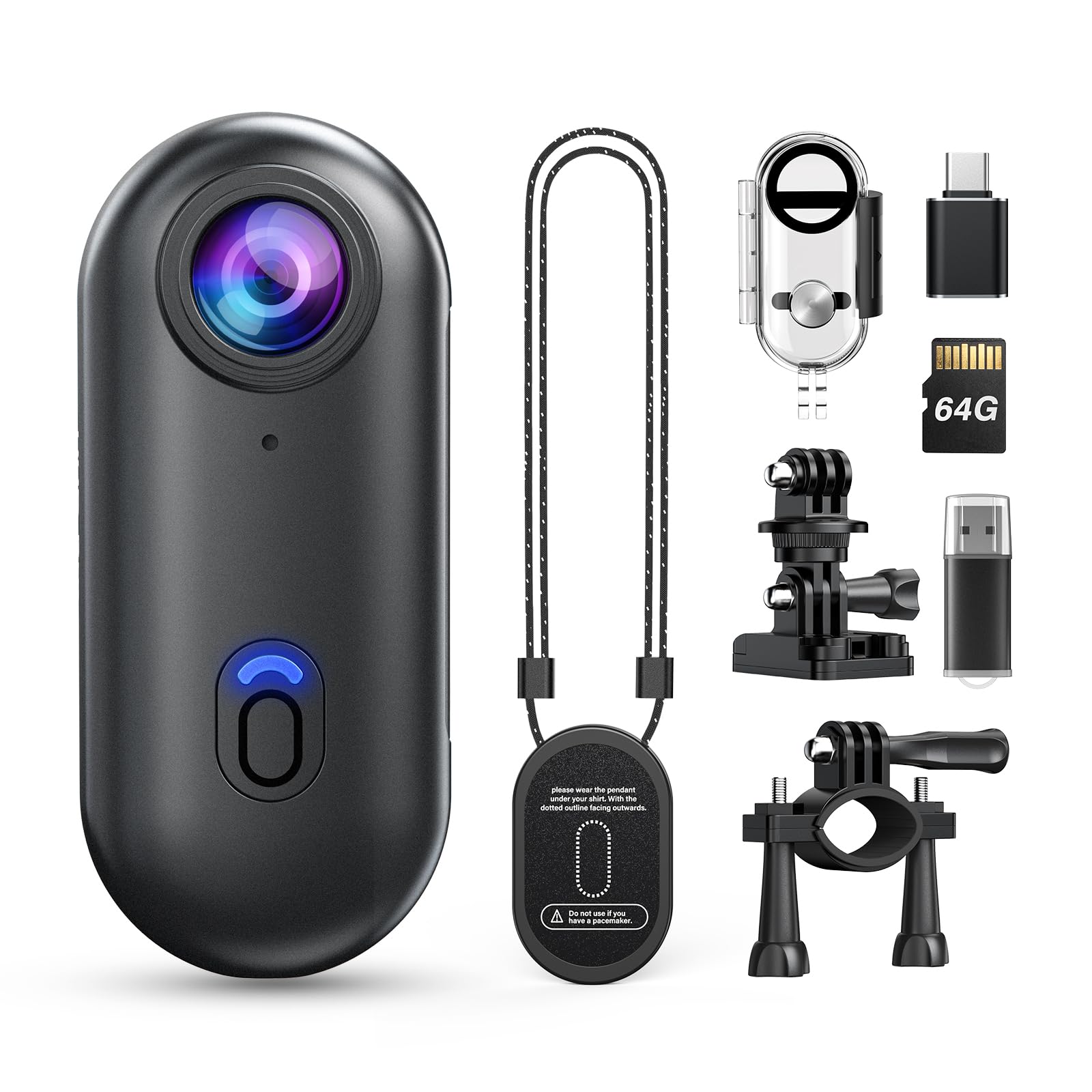 z10 2k action camera, 64gb wearable sports camera with waterproof case, magnetic clip, and quick-mount accessories, small body cam for cycling, diving, travel, and outdoor adventures(bl64gb)