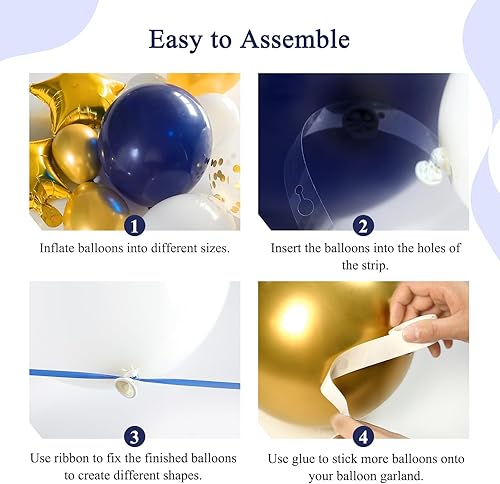 Miniatura 3 de 187pcs Navy Blue and Gold Balloons Arch Garland Kit, 5 10 12 18 inch Royal Blue Gold White Balloons with Gold Star Foil Balloons for Anniversary