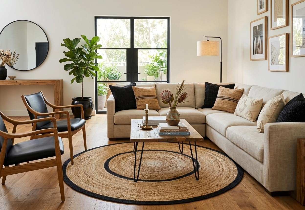 Elevated Earth-Tones Meet Geometric Precision in This Signature Series of sustainably Crafted Jute and Fiber Rugs.