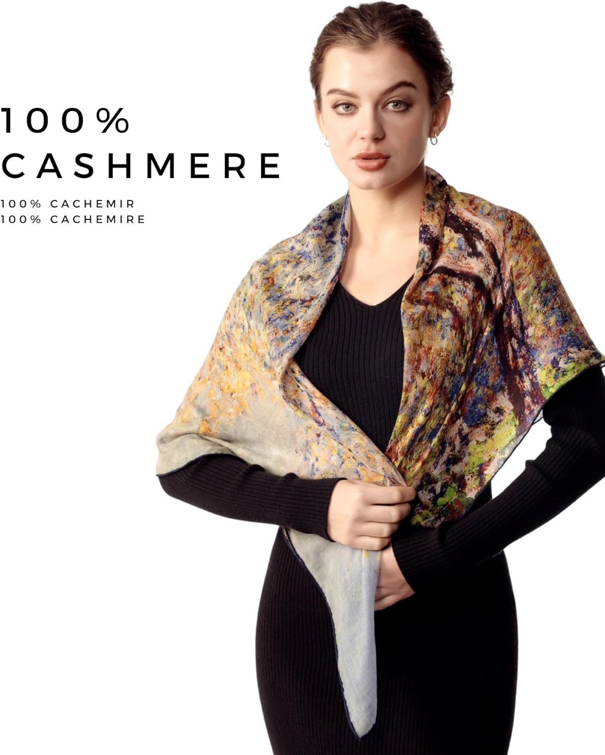 PoeticEHome Cashmere Scarf Wrap 36"x36" - Featherlight & Wrinkle-Free Artistic Square Shawl for Travel & Office, Gift Ready - Image 3