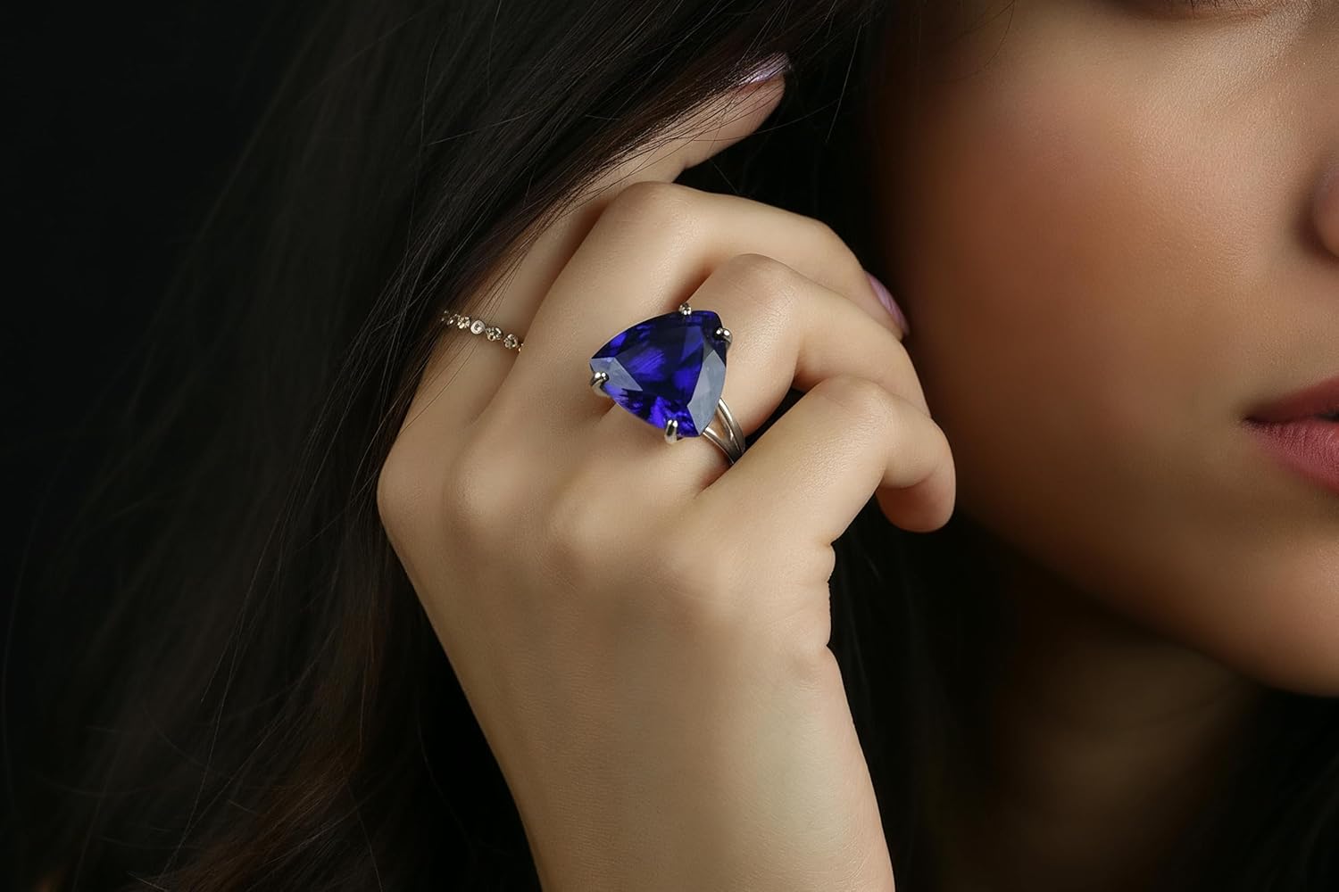 14k Yellow Gold Trillion Cut Sapphire Ring – Deep Blue Gemstone – September Birthstone Jewelry – Modern Statement Ring