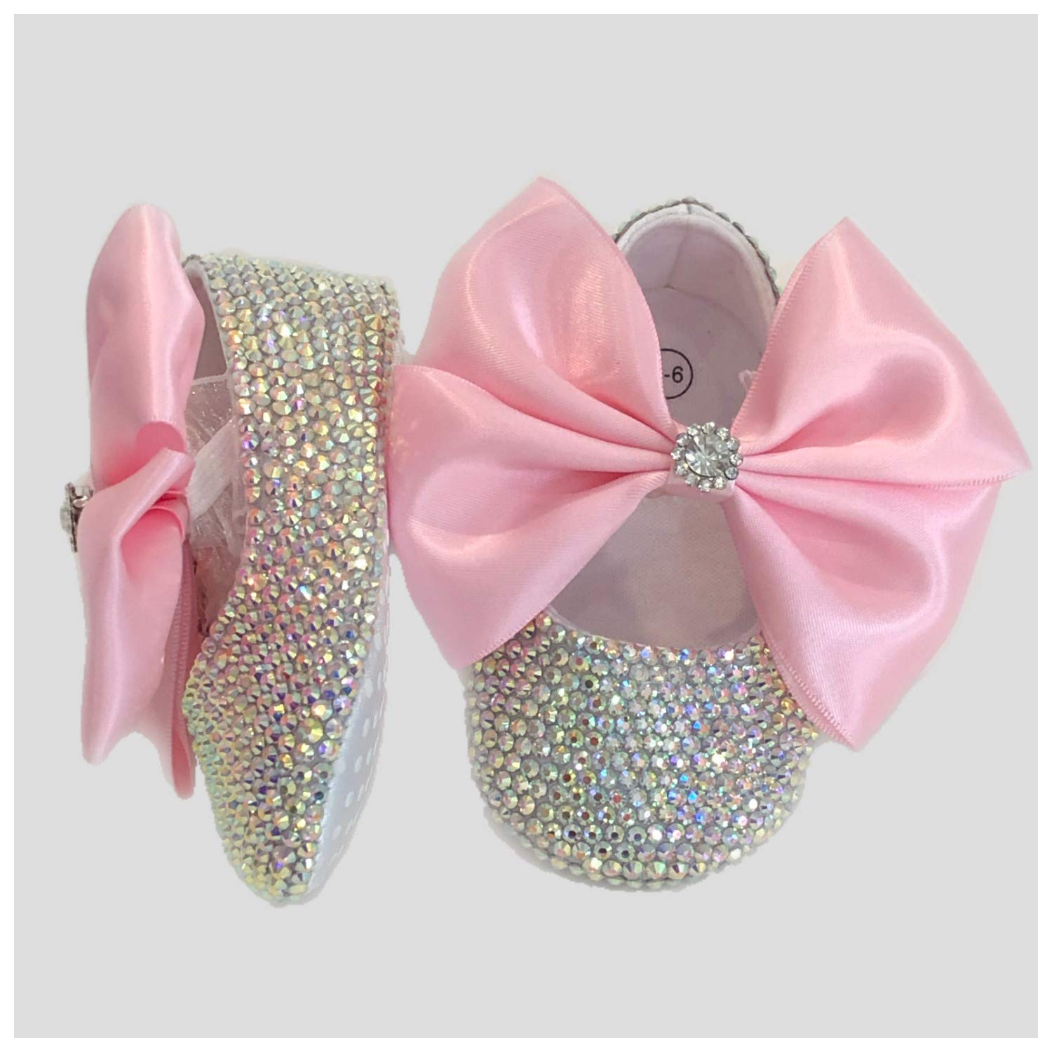 Scarpine Ballerine Neonata in Cristallo Strass, Scarpe Bambina Battesimo Cerimonia Corredino Baby Shoes Luxury