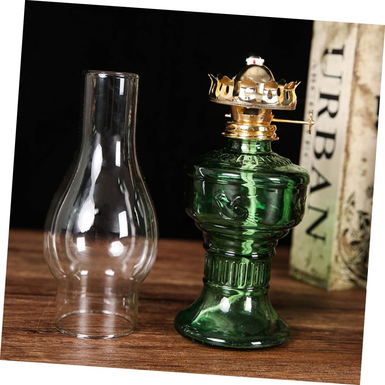 NUOBESTY Vintage Household Kerosene Oil Lamp with Glass Cover Rustic Aluminum Alloy Retro Lantern for Indoor Decorative Use in Living Bedroom Practical and Sturdy Ambient Lighting